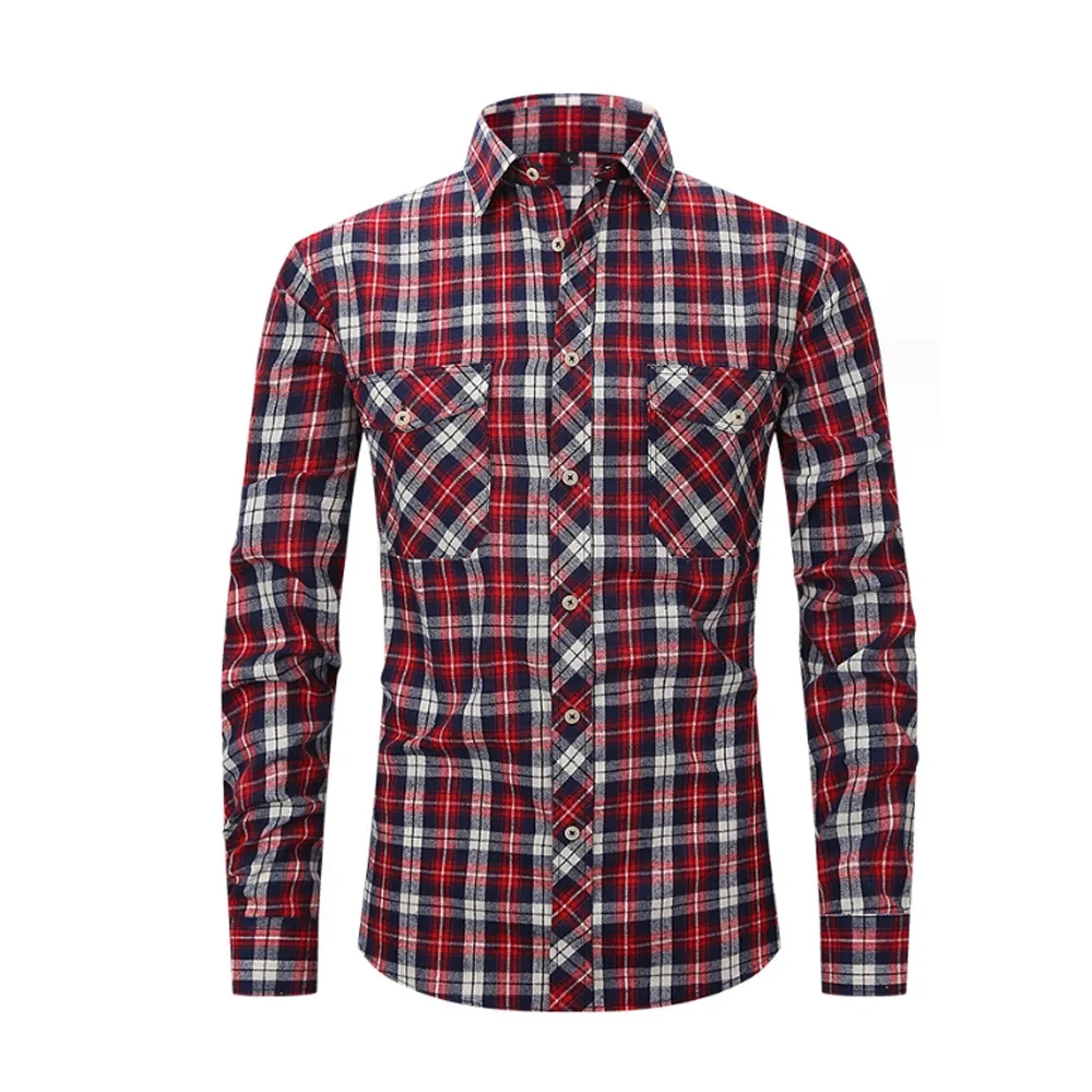 Brushed Plaid Shirt Long Sleeves Double Pockets 10