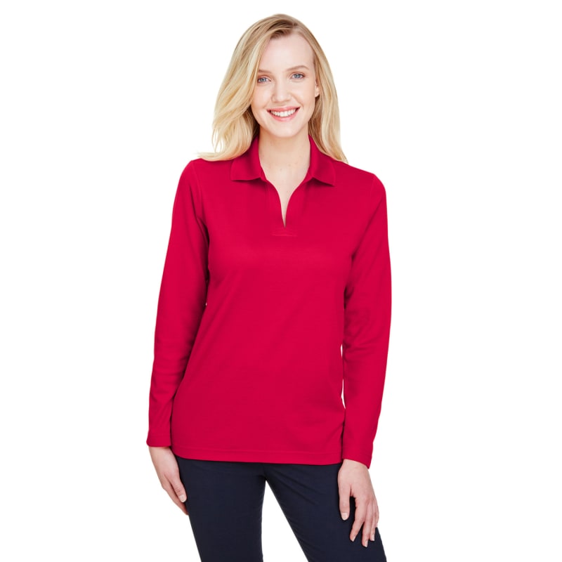Devon & Jones CrownLux Performance™ Ladies' Plaited Long Sleeve Polo 24