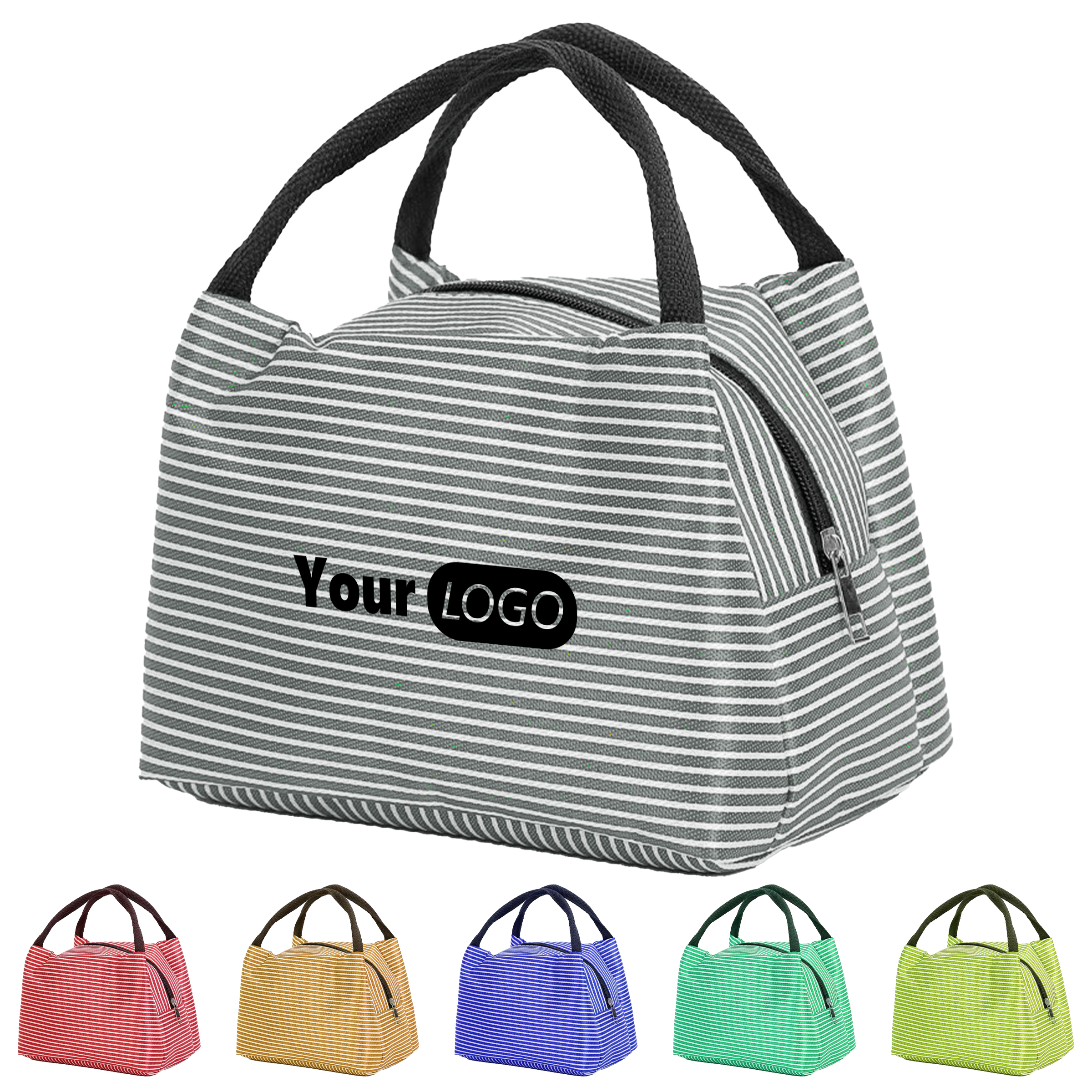 Nylon Elegant Striped Lunch Tote 3