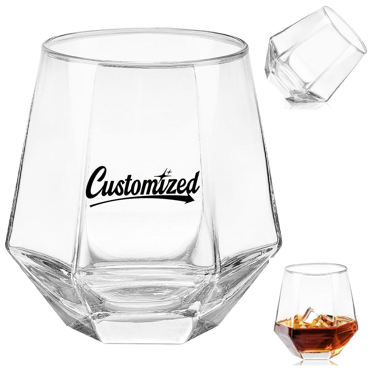12Oz. Geometric Stemless Wine Glass Faceted 6