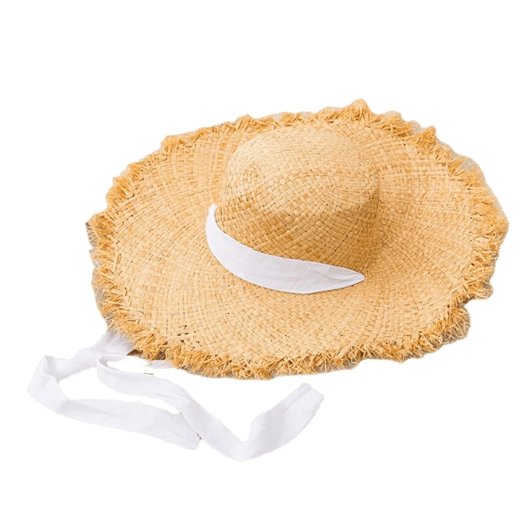 Women'S Lace-Up Sun Protective Wide Brim Flat Straw Hat 2