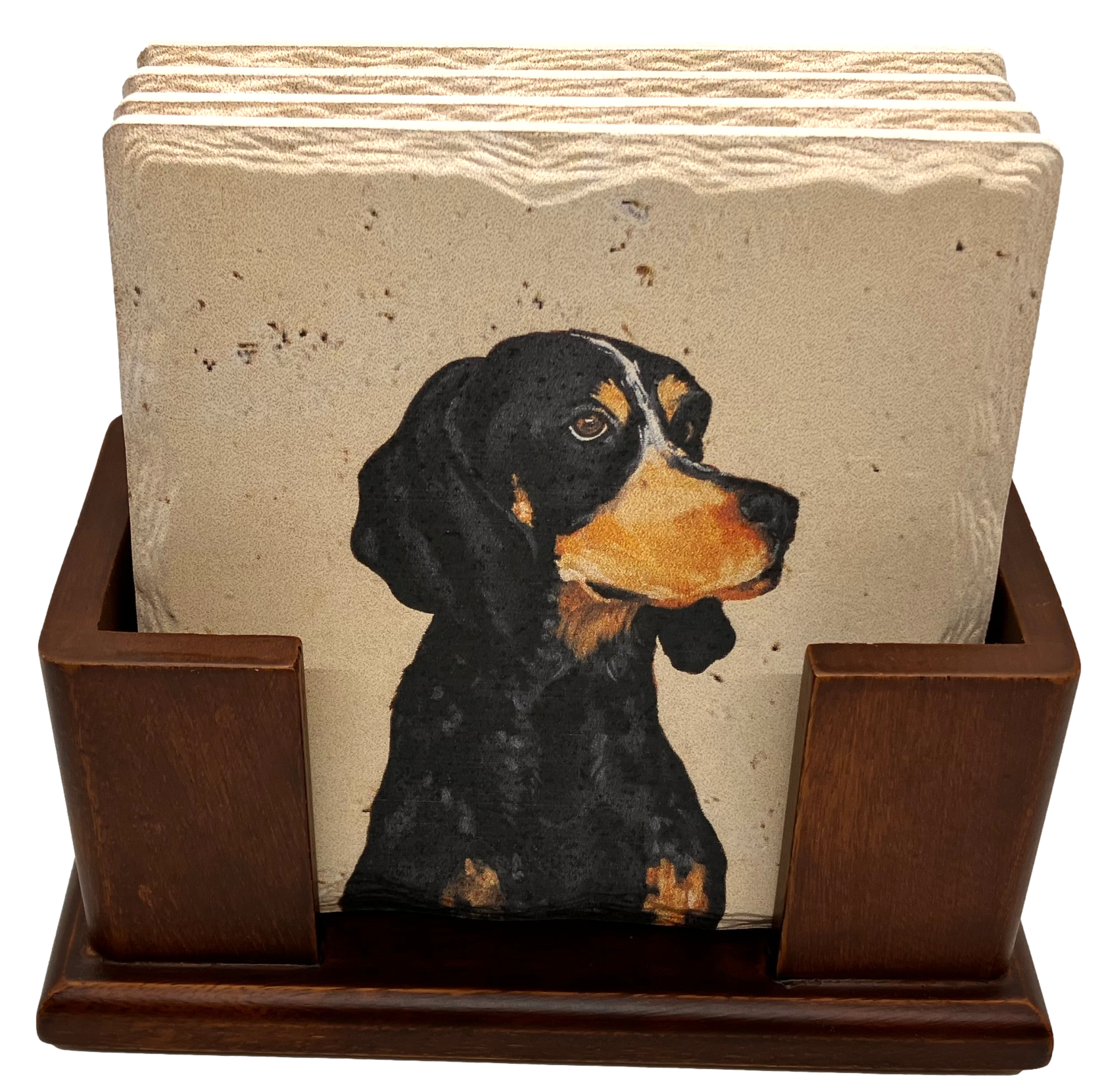 Upright Walnut Finish 4 Coaster Holder Sets 8