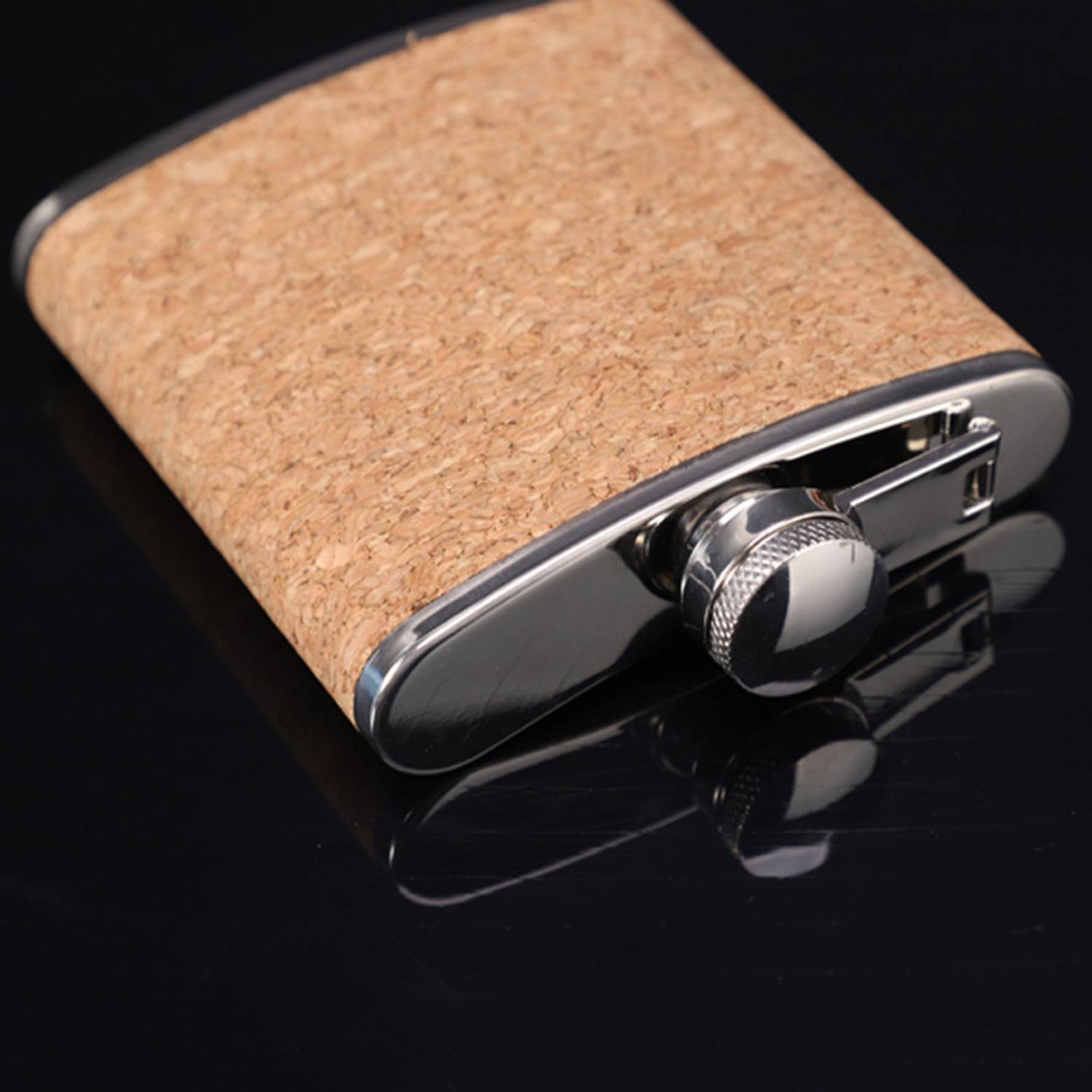 6Oz Stainless Steel hip flask with cork wood stick, custom water bottle with logo imprint 3
