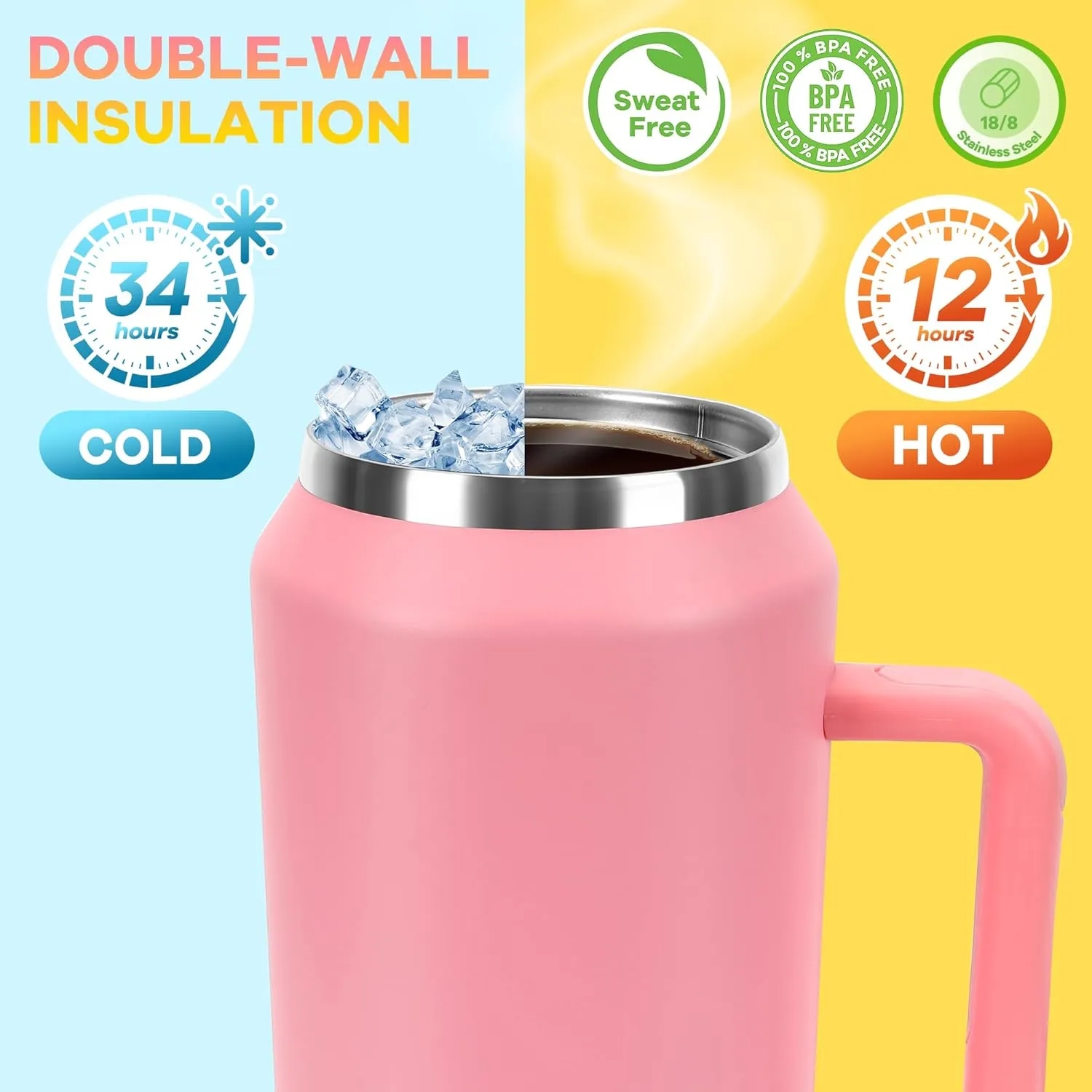 64 oz Stainless Steel Insulated Travel Mug With Straws 7