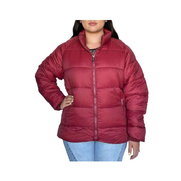 Women's Solid Puffer Jackets Burgundy Medium 1