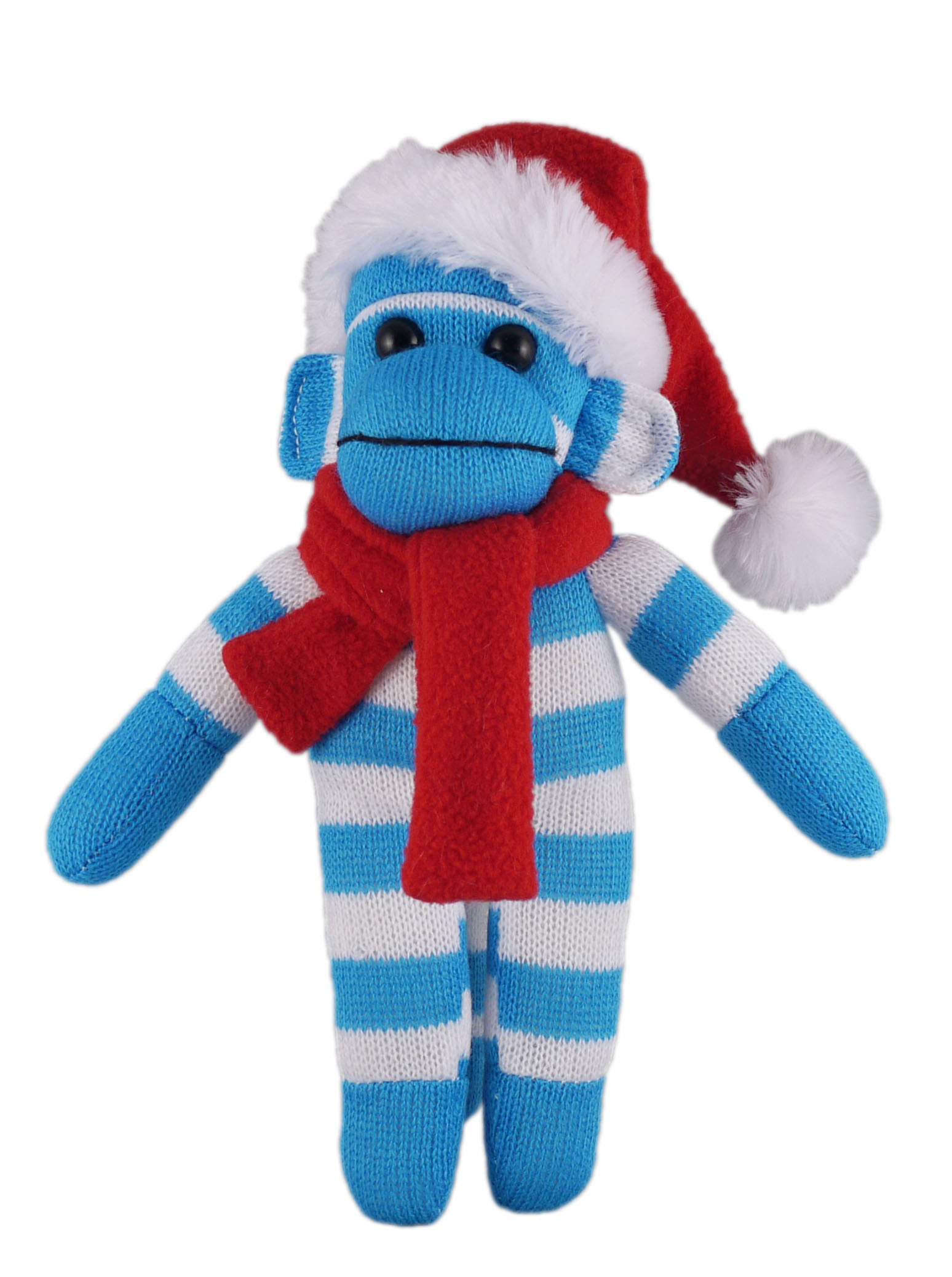 Blue Sock Monkey (Plush) with Christmas Hat and Scarf 3