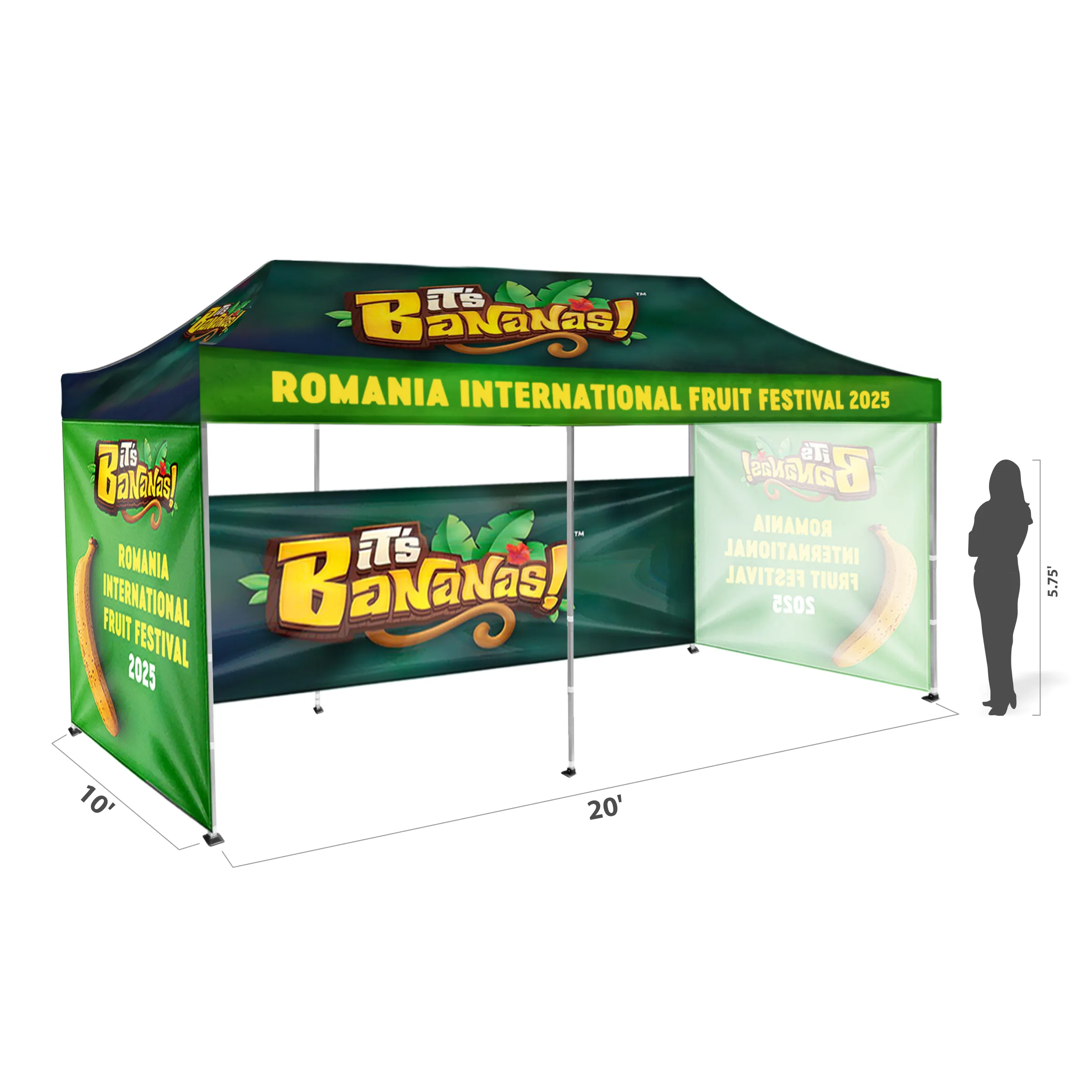 10'x20' Tent Canopy w frame, 1 long half + 2 side full wall 5