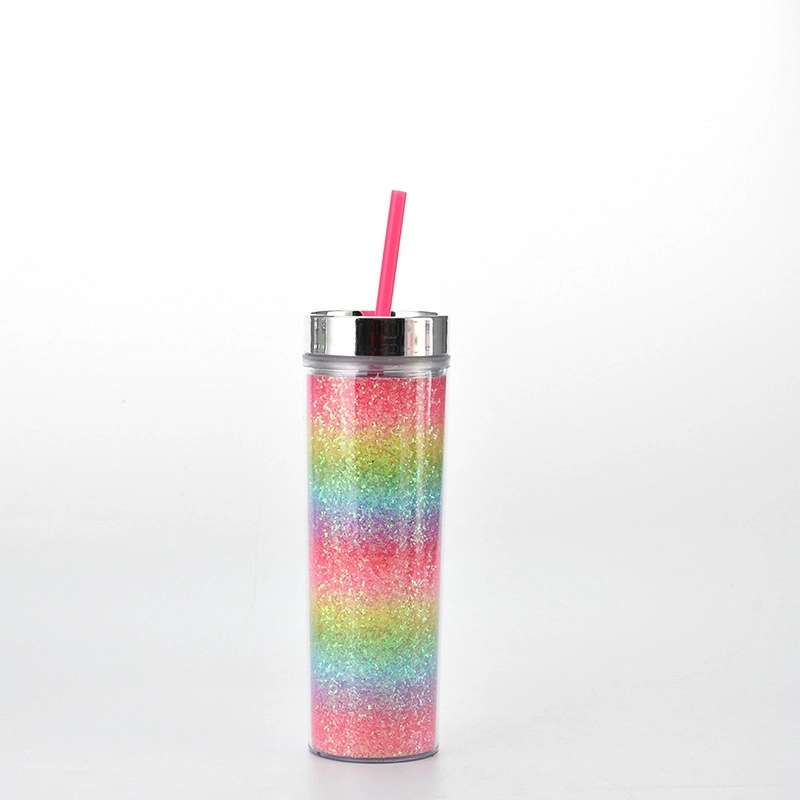 Custom Transparent AS Plastic Sequin Straw Tumbler 3