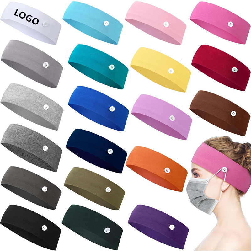 Elastic Button Headband, Cotton Stretch Sport Headband 2