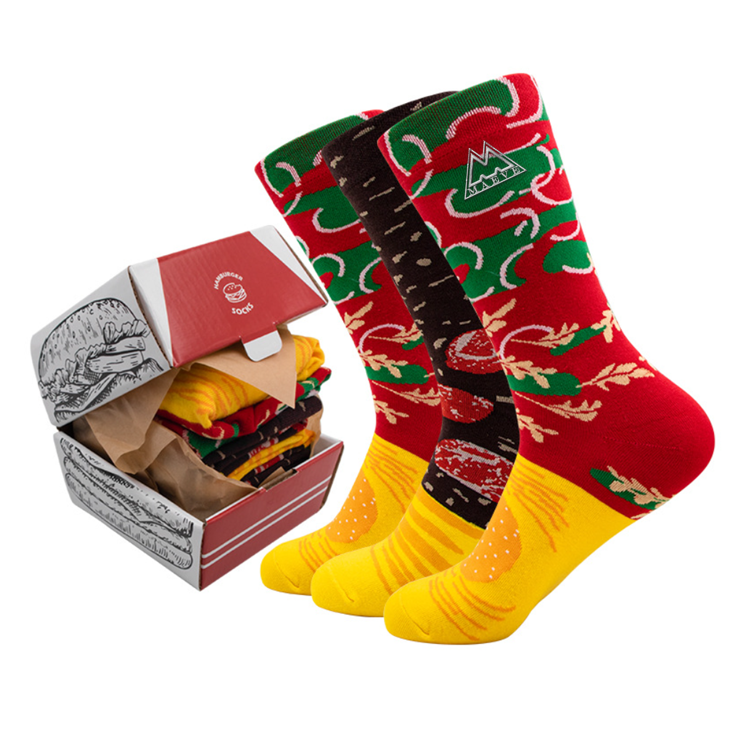 Customizable Set of 3 Pairs Hamburger Pattern Cozy Socks 1