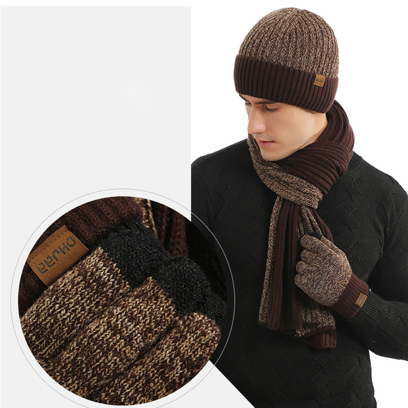 Unisex Winter Knitted Beanie Hat Scarf Touchscreen Gloves Set 16