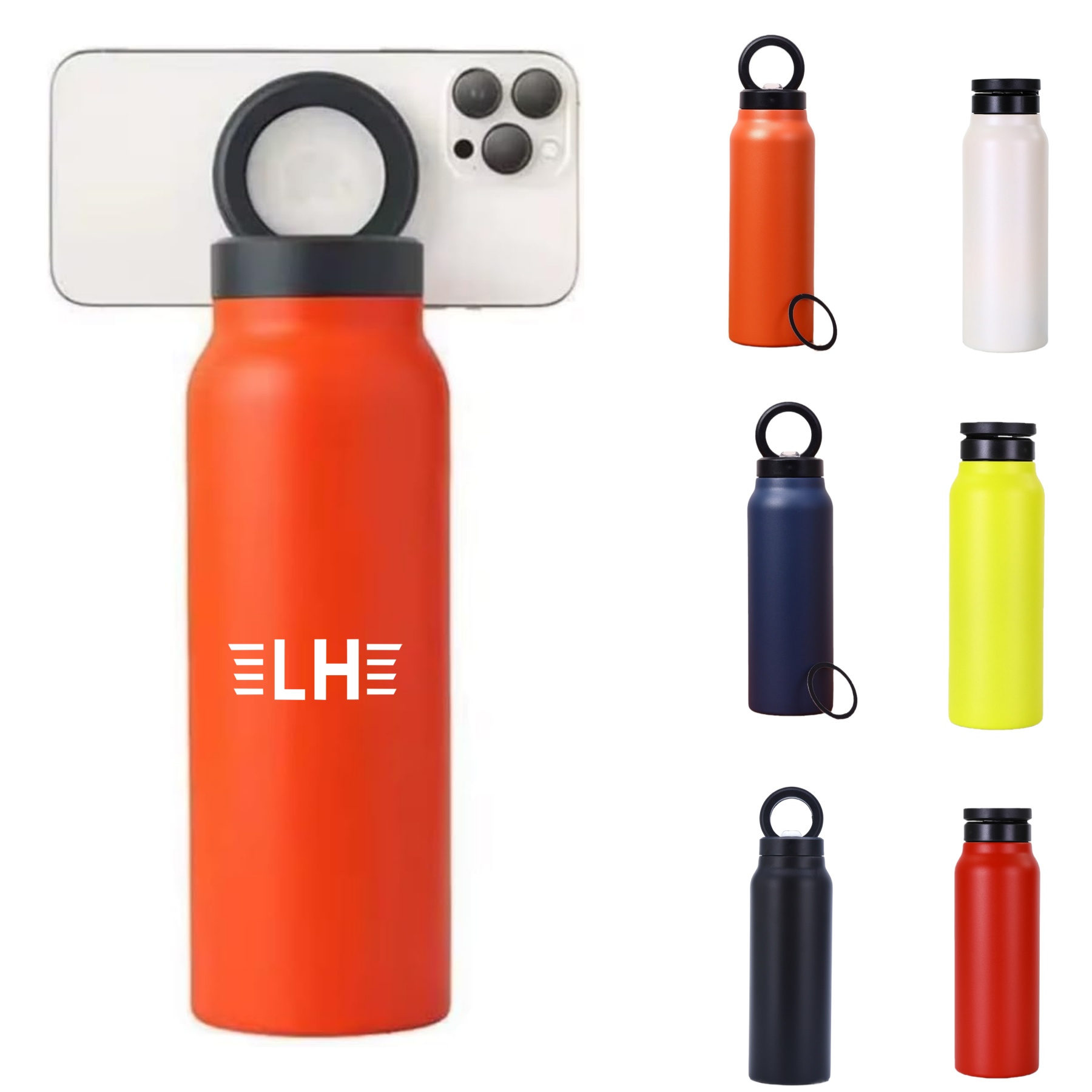 24 oz Magnetic Insulated Water Bottle With Rotating Magnetic Phone Holder 2