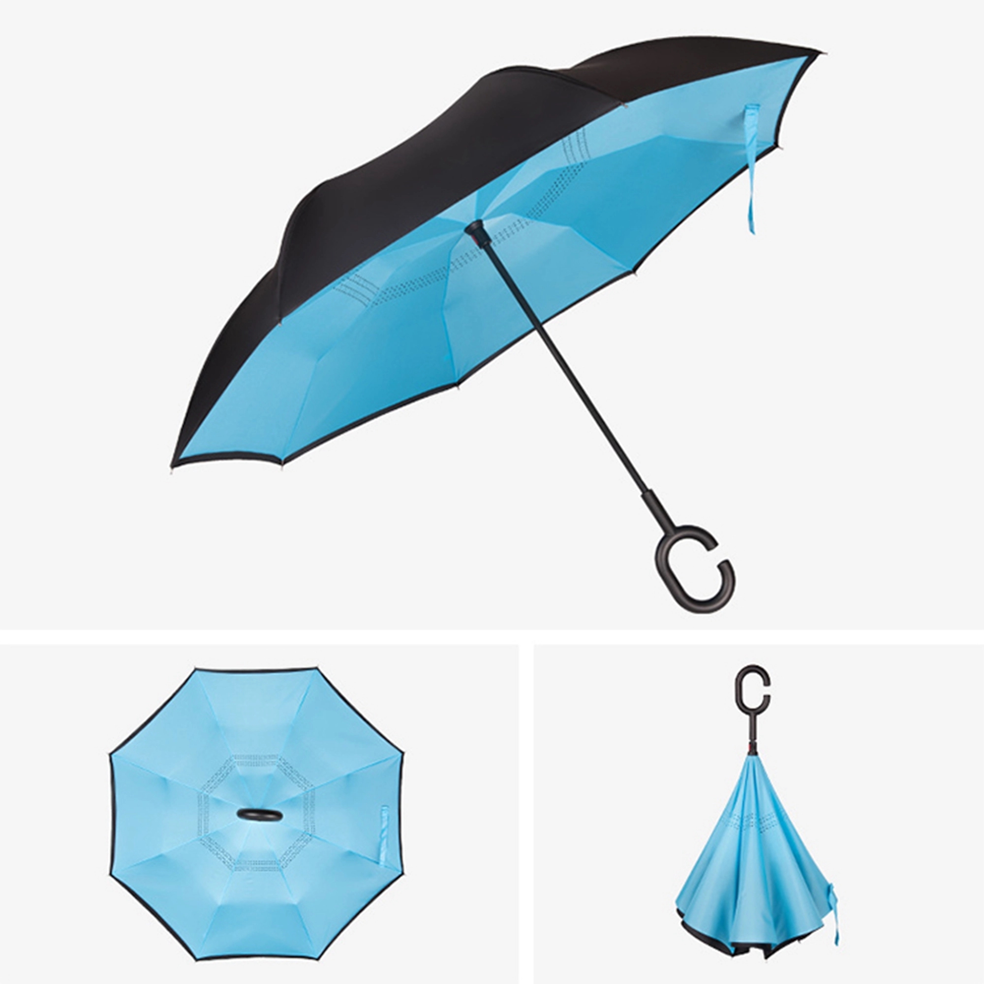 Reverse open windproof umbrella with C-handle 6