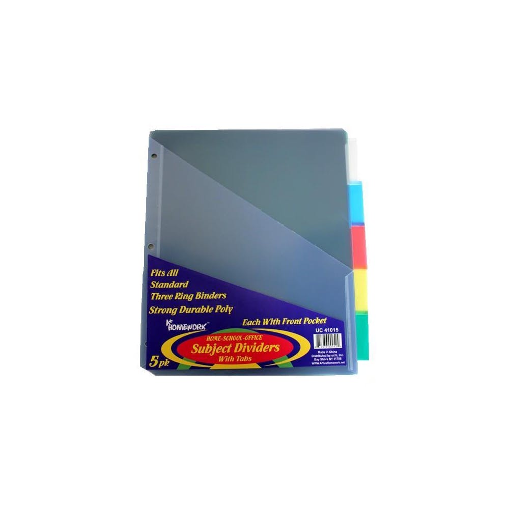 Subject Dividers - Assorted Colors 5 Pack 1 Pocket 2