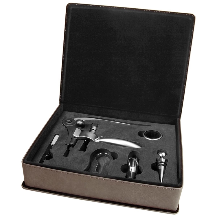 Gray Leatherette 5-Piece Wine Tool Set 3