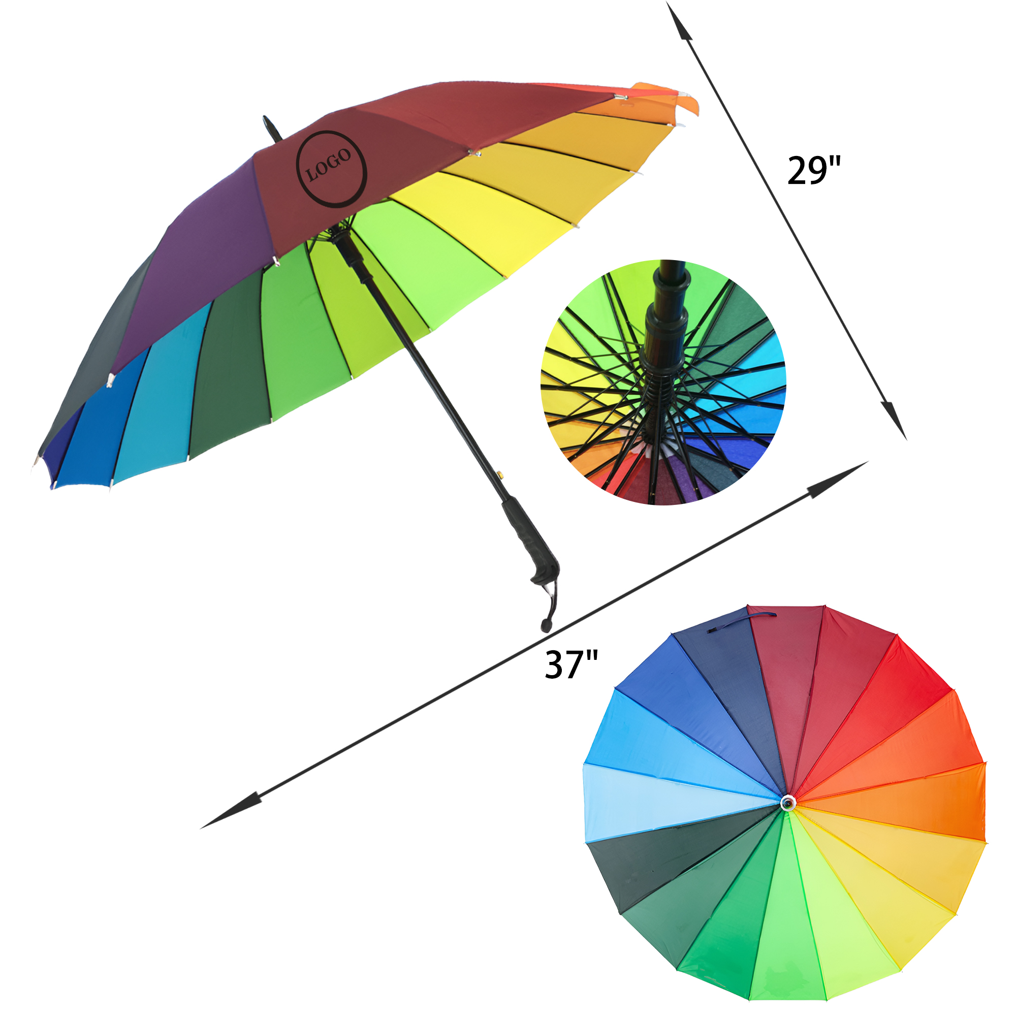MOQ 50 PCS Stylish 16 Ribs Rainbow Umbrella 1
