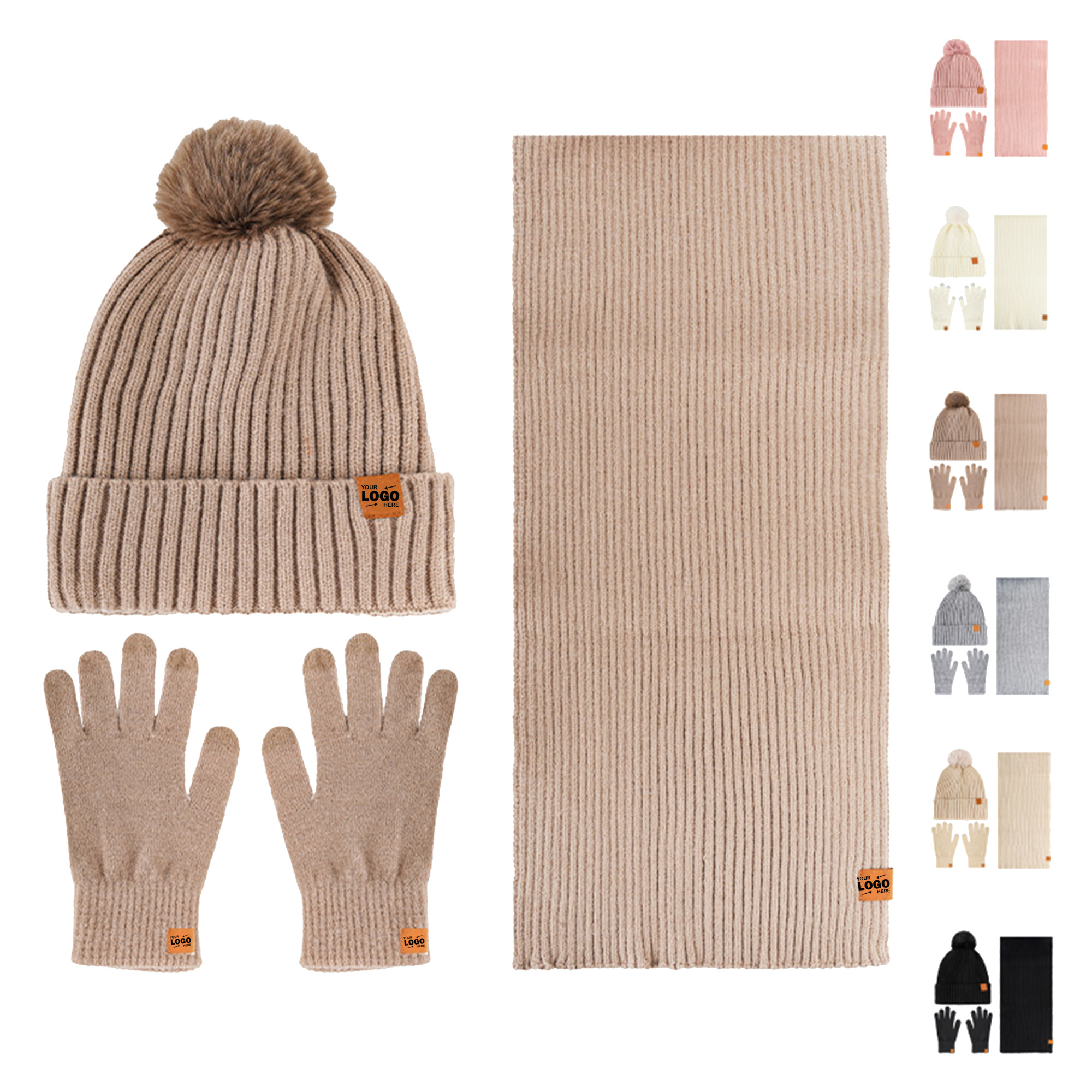 Fashionable Knitted Winter 3 Piece Set Beanie Scarf Gloves 3