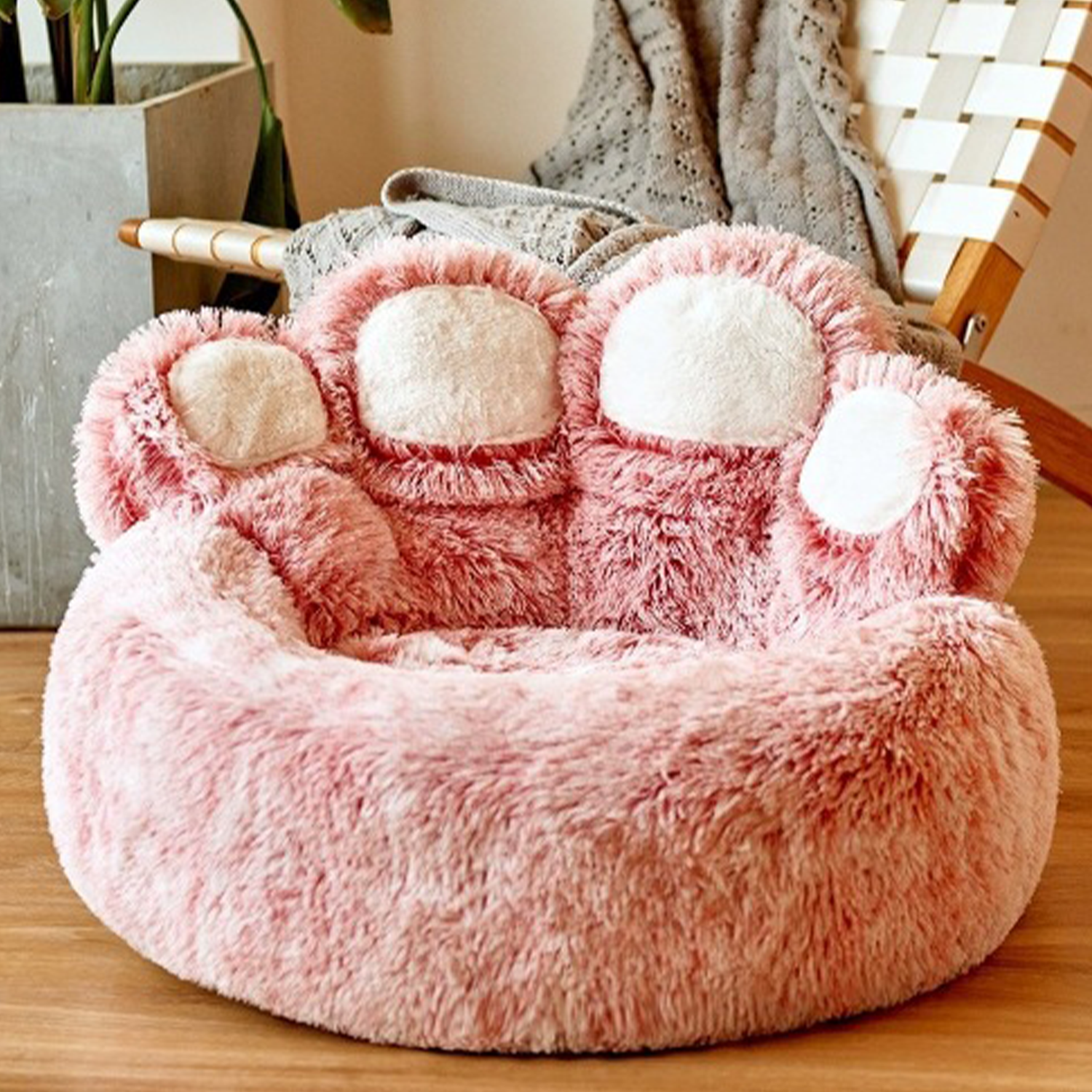 Paw Shape Long Plush Seasons Warm Cozy Pet Cat Dog Bed 6