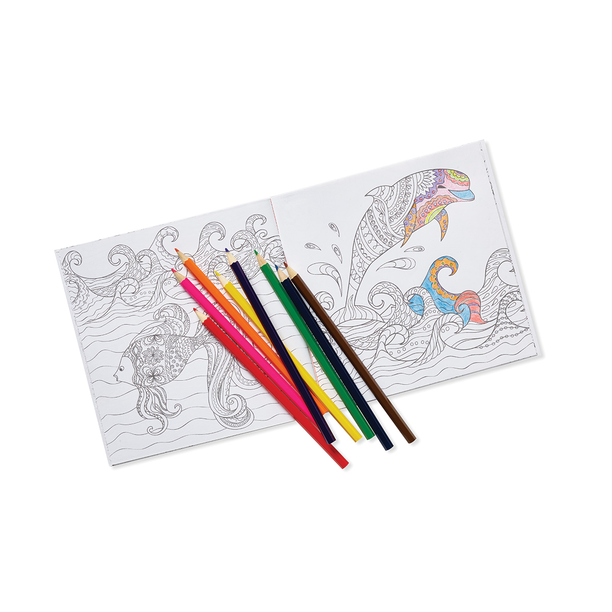 Deluxe 7" x 7" Adult Coloring Book & 8-Color Pencil Set 2