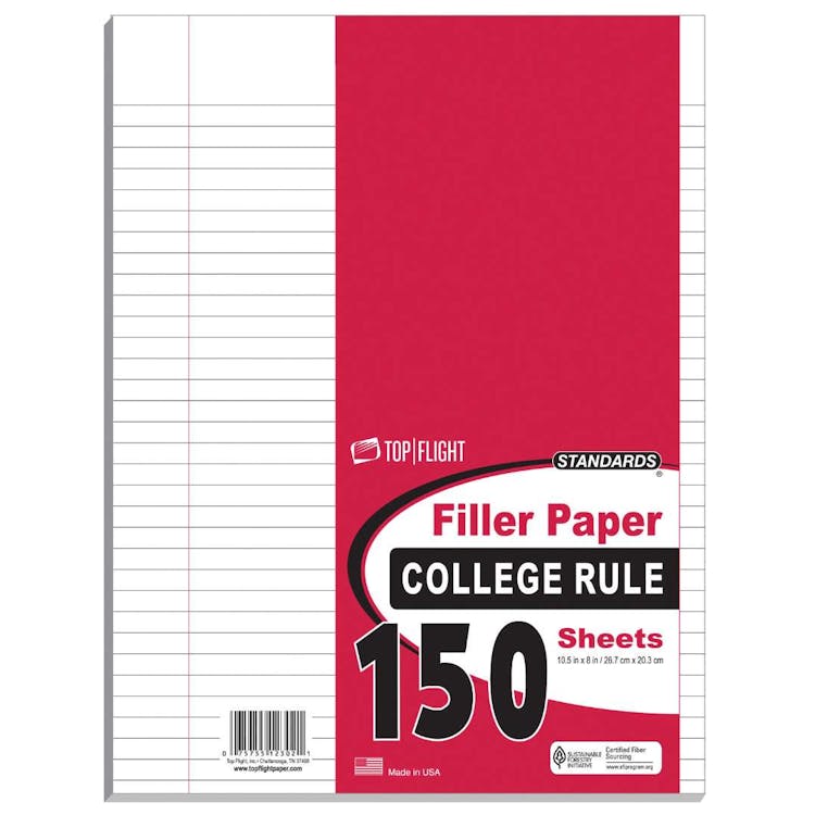 College Rule Filler Paper 10.5" x 8" 150 Sheets