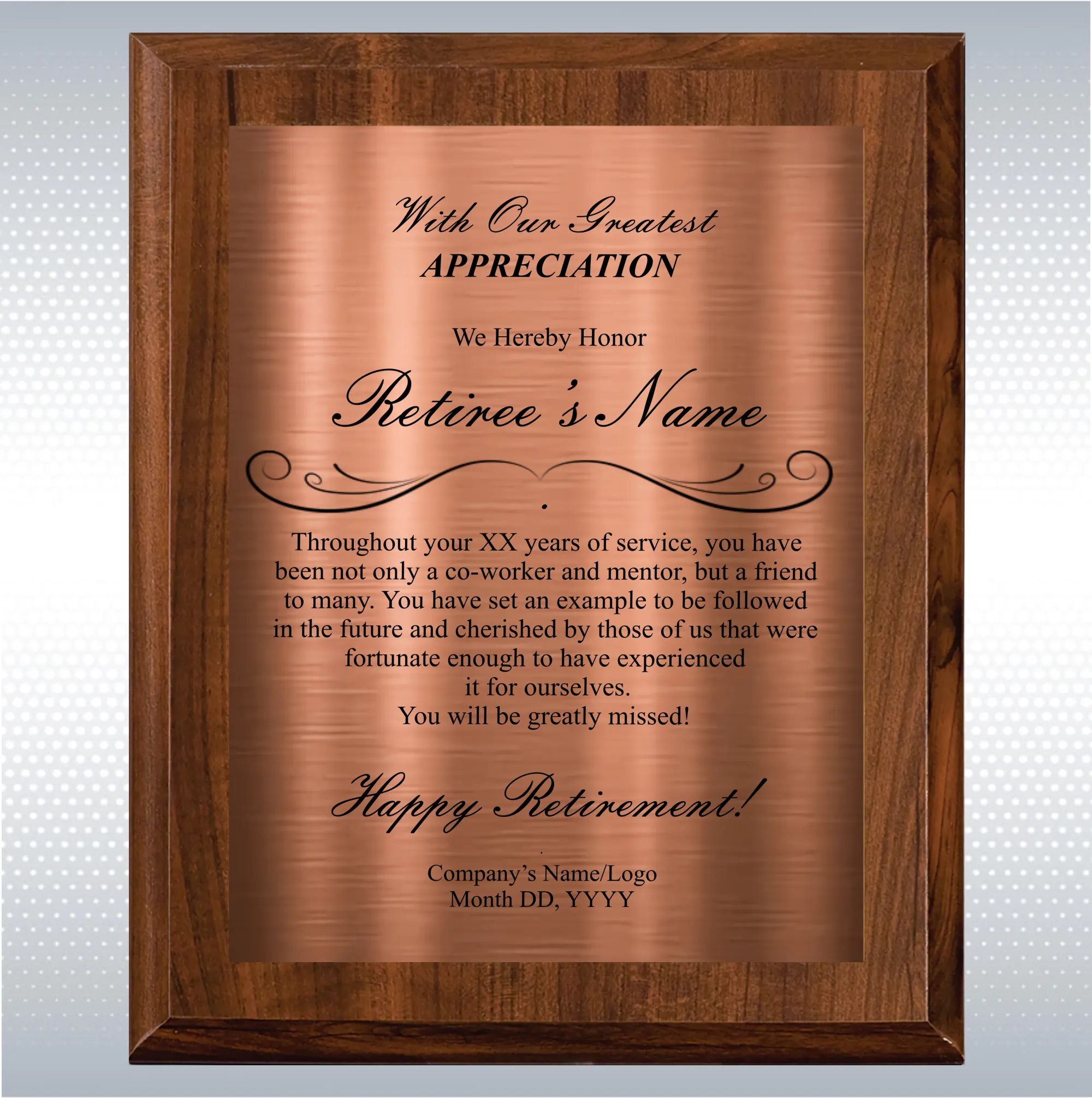 Cherry Finish Plaque Retirement Gift Award 16