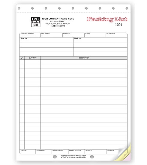 Packing Lists, Large, Carbonless 1