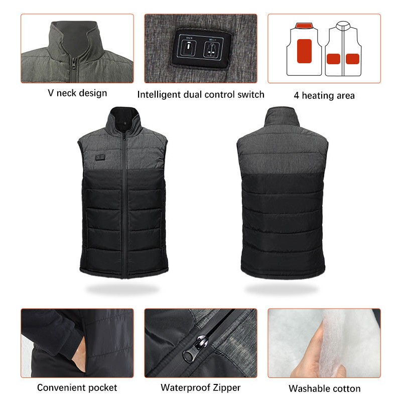 4 Areas Warming Heated Vest Electric USB Unisex 4