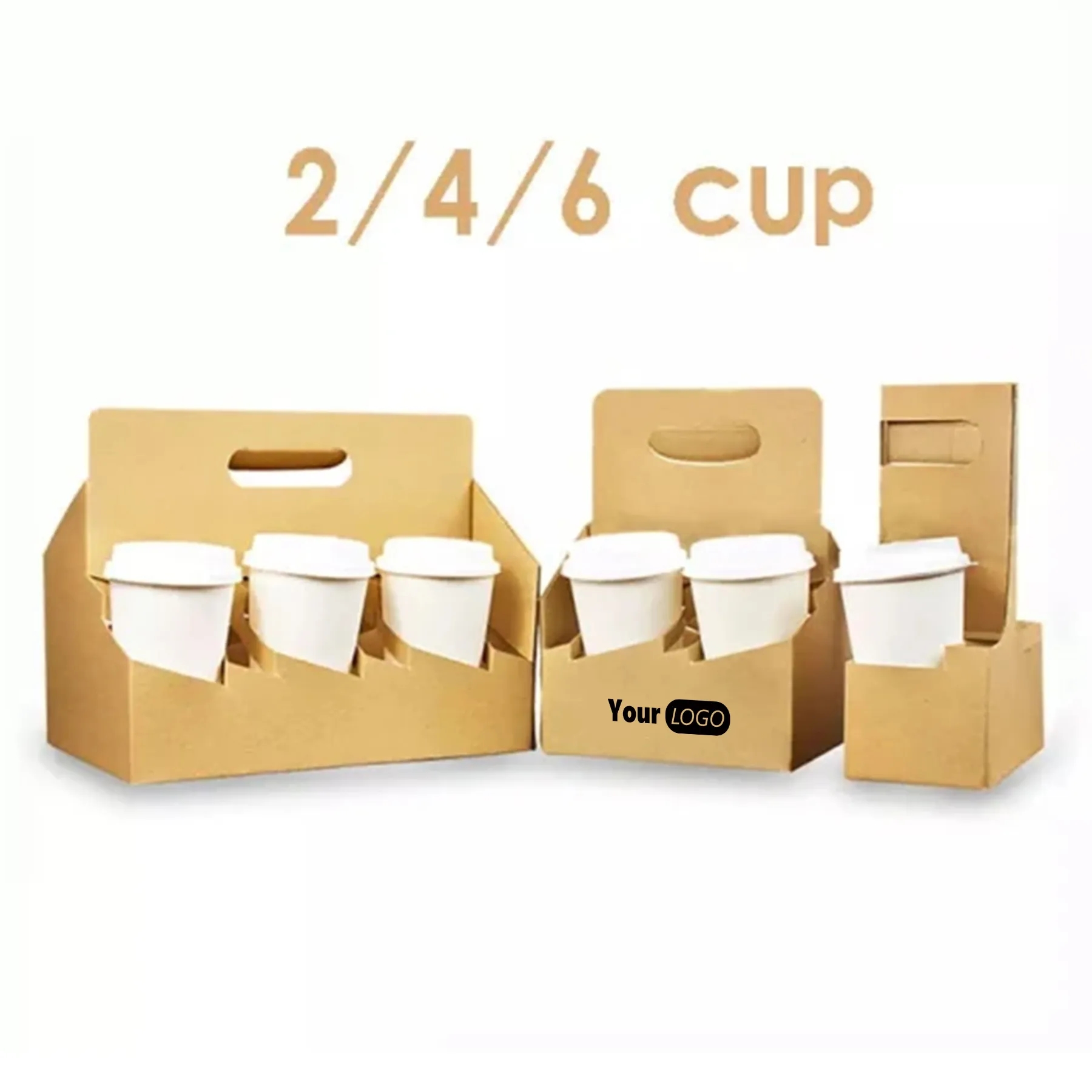 2/4/6 Kraft Paperboard Cup Holder Drink Carrier With Handle 5