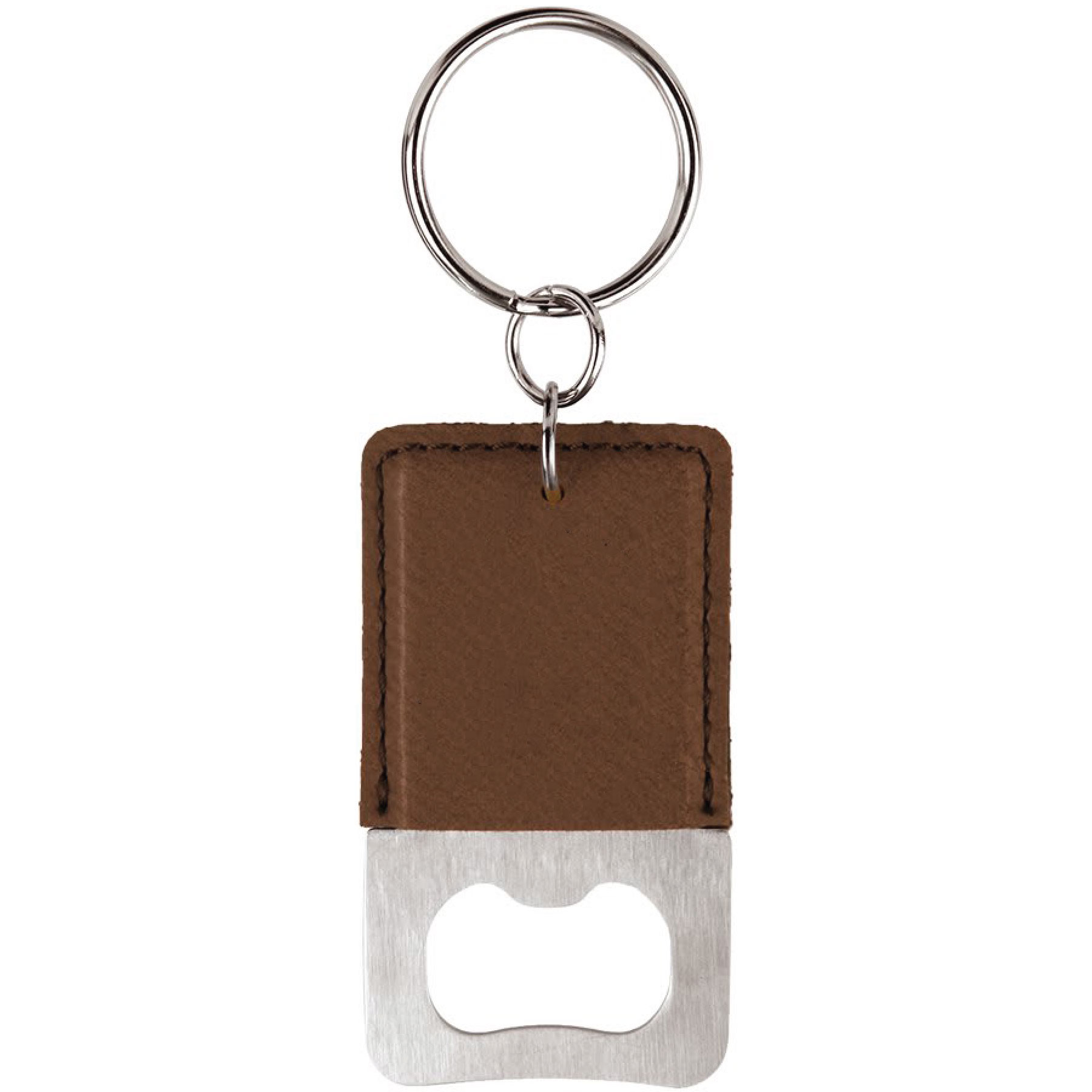 Dark Brown Rectangle Leatherette Bottle Opener Keychain 2