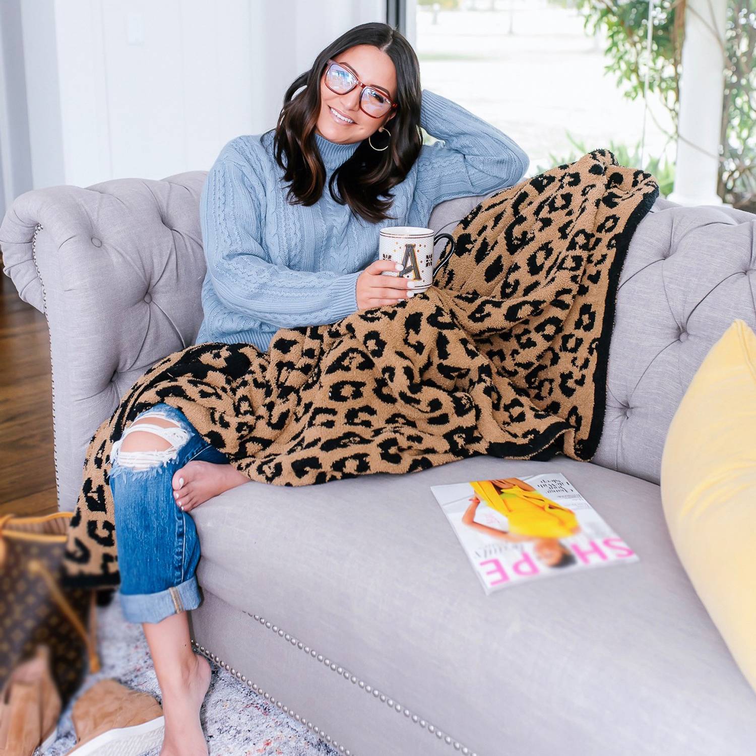 Half Flannel Leopardprint Air-conditioned Sofa Blanket 5