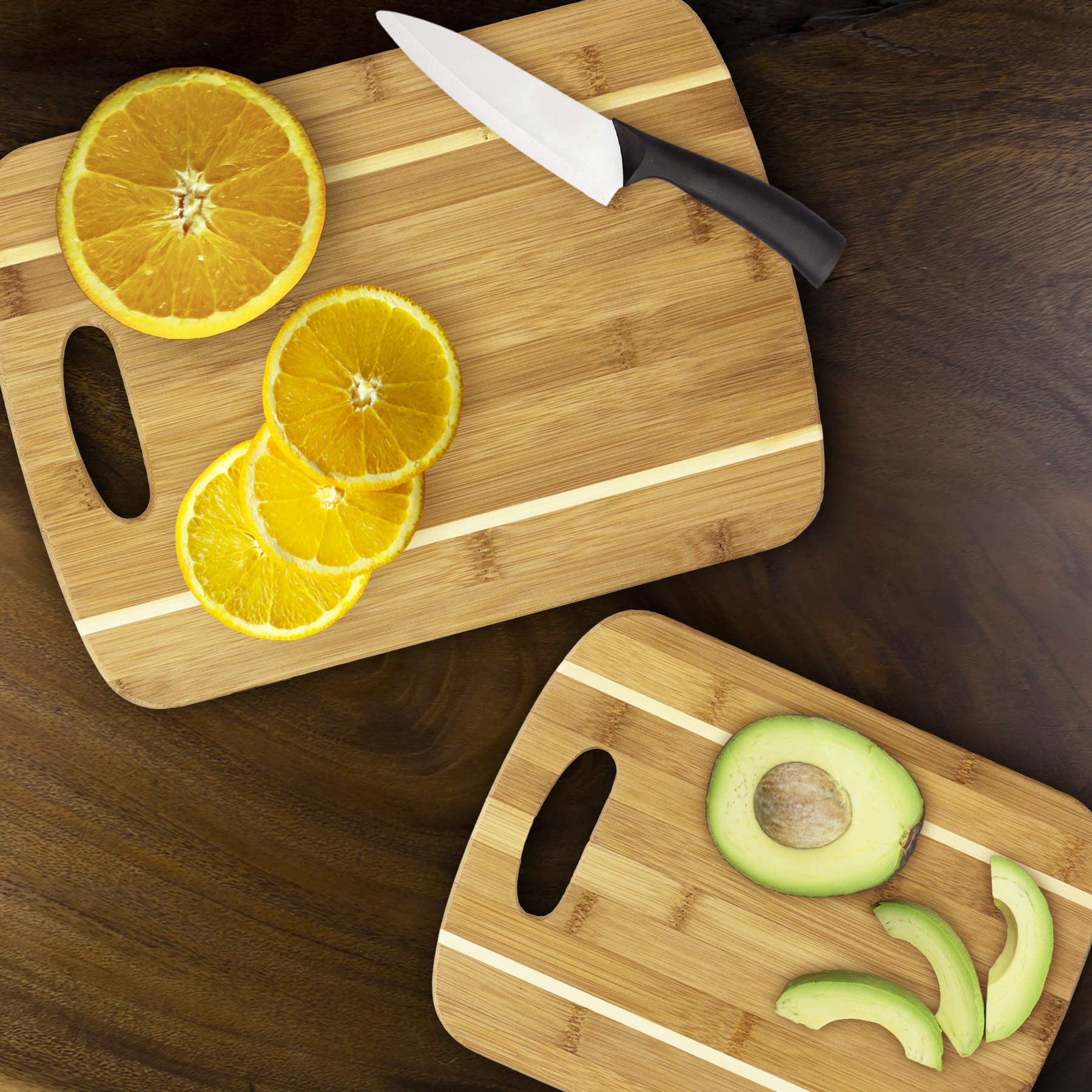 2-Piece Striped Bamboo Cutting Board Set, 13" x 9-1/2" and 11" x 8-1/2" 2