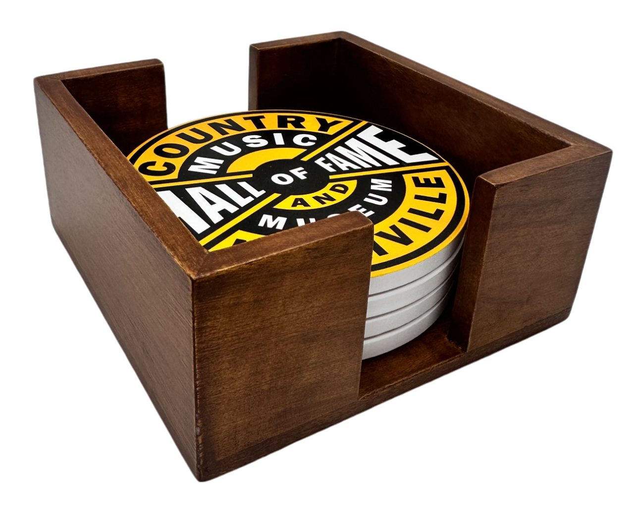 Walnut Finish Wooden 4 Coaster Holder Sets 5