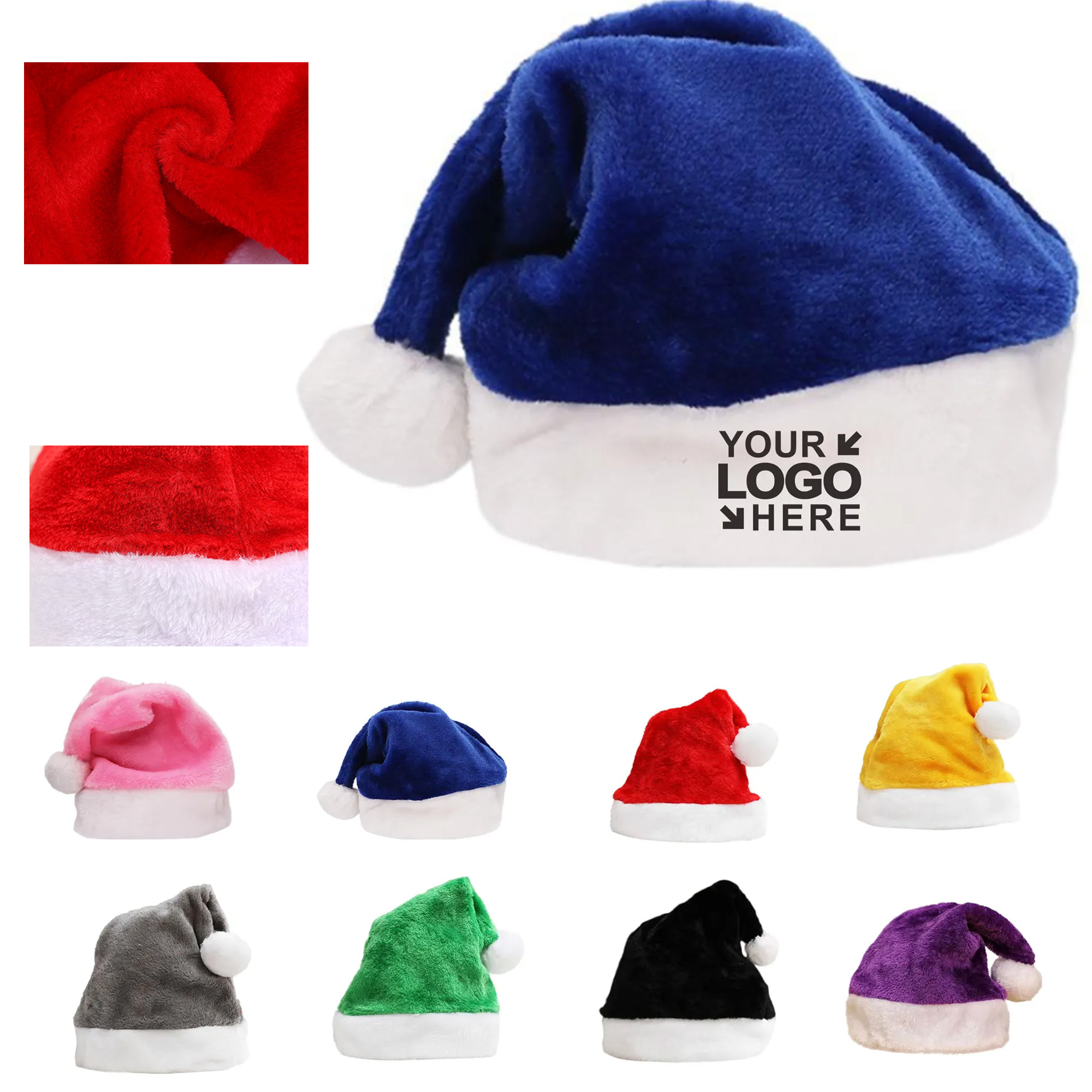 Adult Short Plush Christmas Santa Hat 2