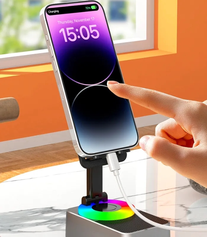 Foldable Bluetooth Speaker Phone Stand with Wireless Charging 5