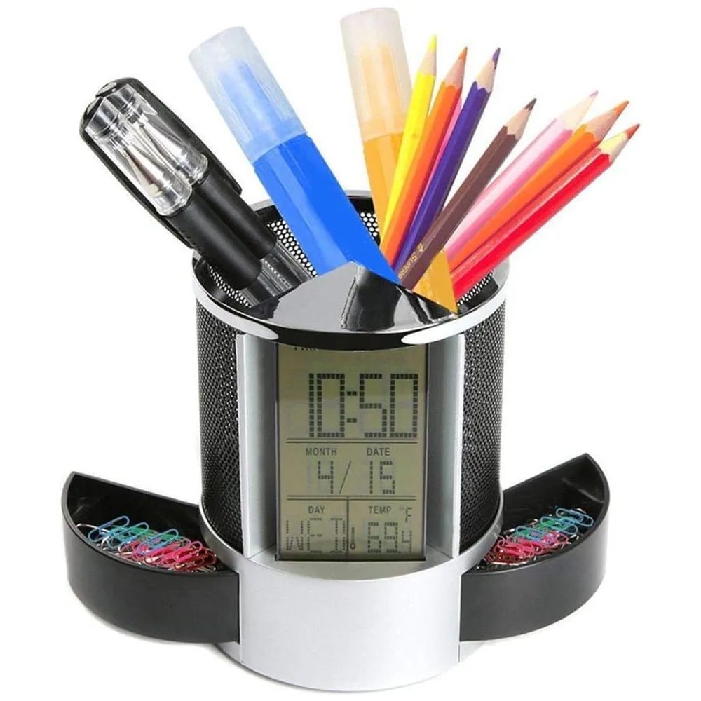 Multi-Function Desk Holder Caddy Clock 2