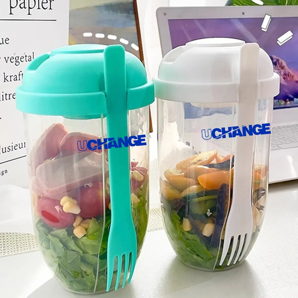 Salad To Go Cup With Fork Food Grade Plastic 4