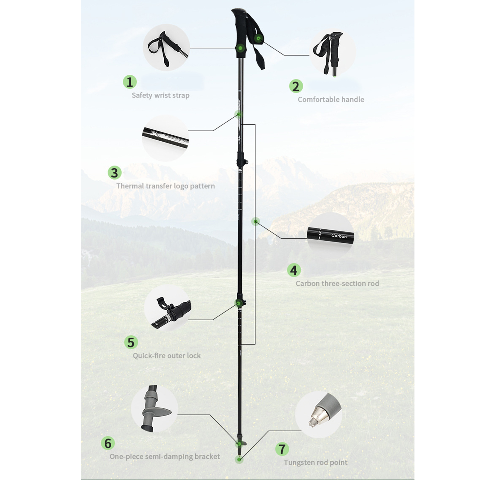 Lightweight Carbon Fiber Trekking Pole With Ergonomic Grip 1