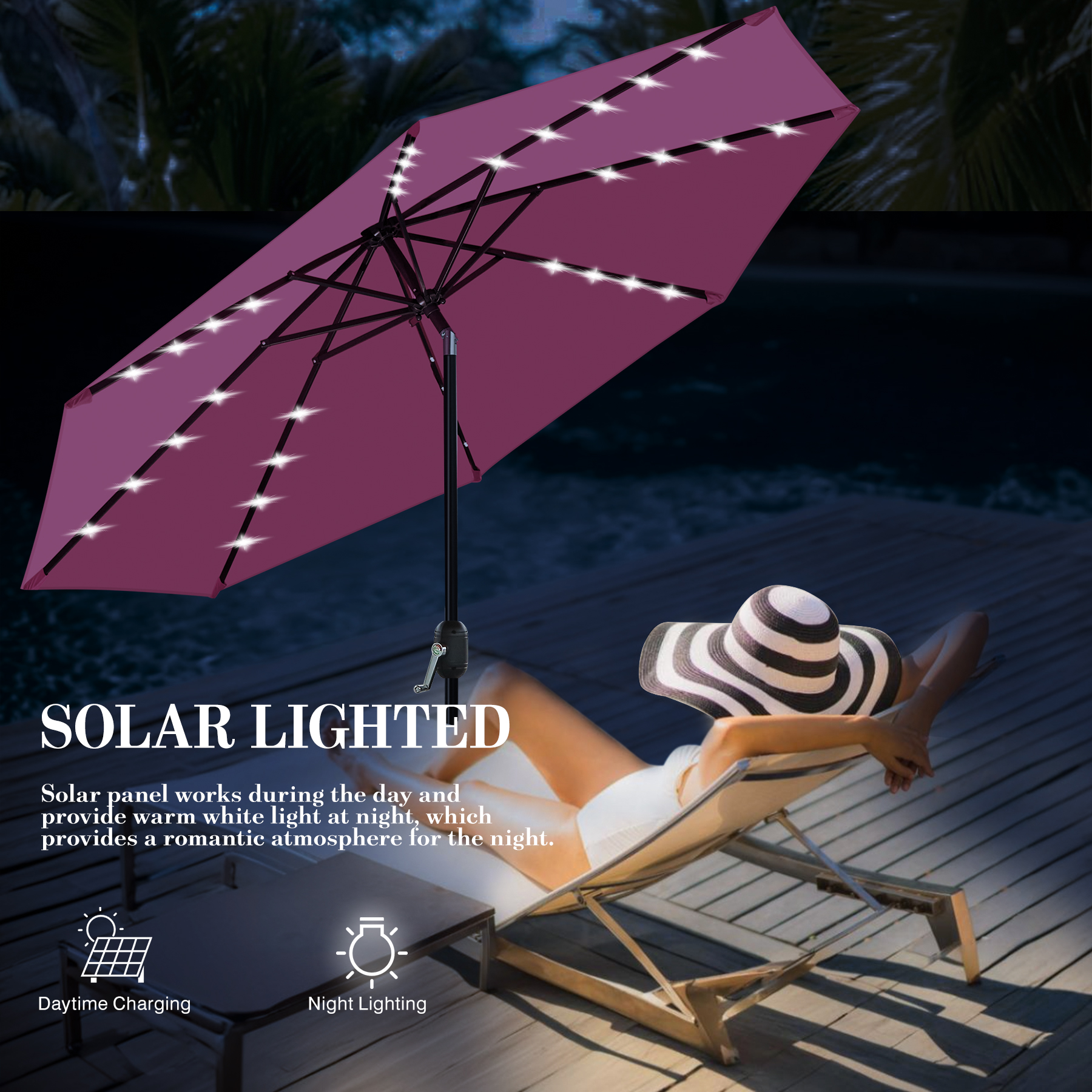 9' Heavy-duty Galvanized Steel Market Umbrella with Solar-powered LED Lights (Full Color) 5