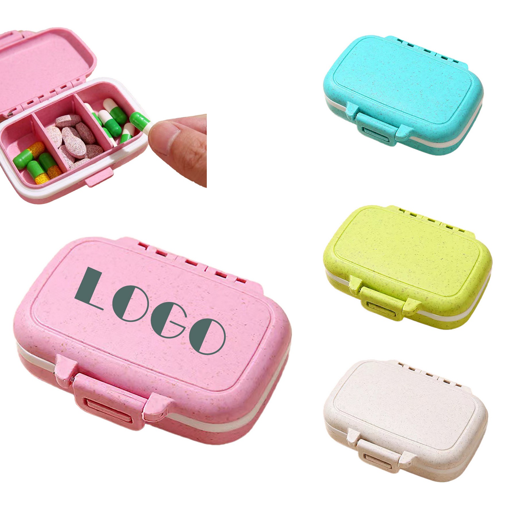 3 Compartments Wheat Straw Travel Pill Box 2