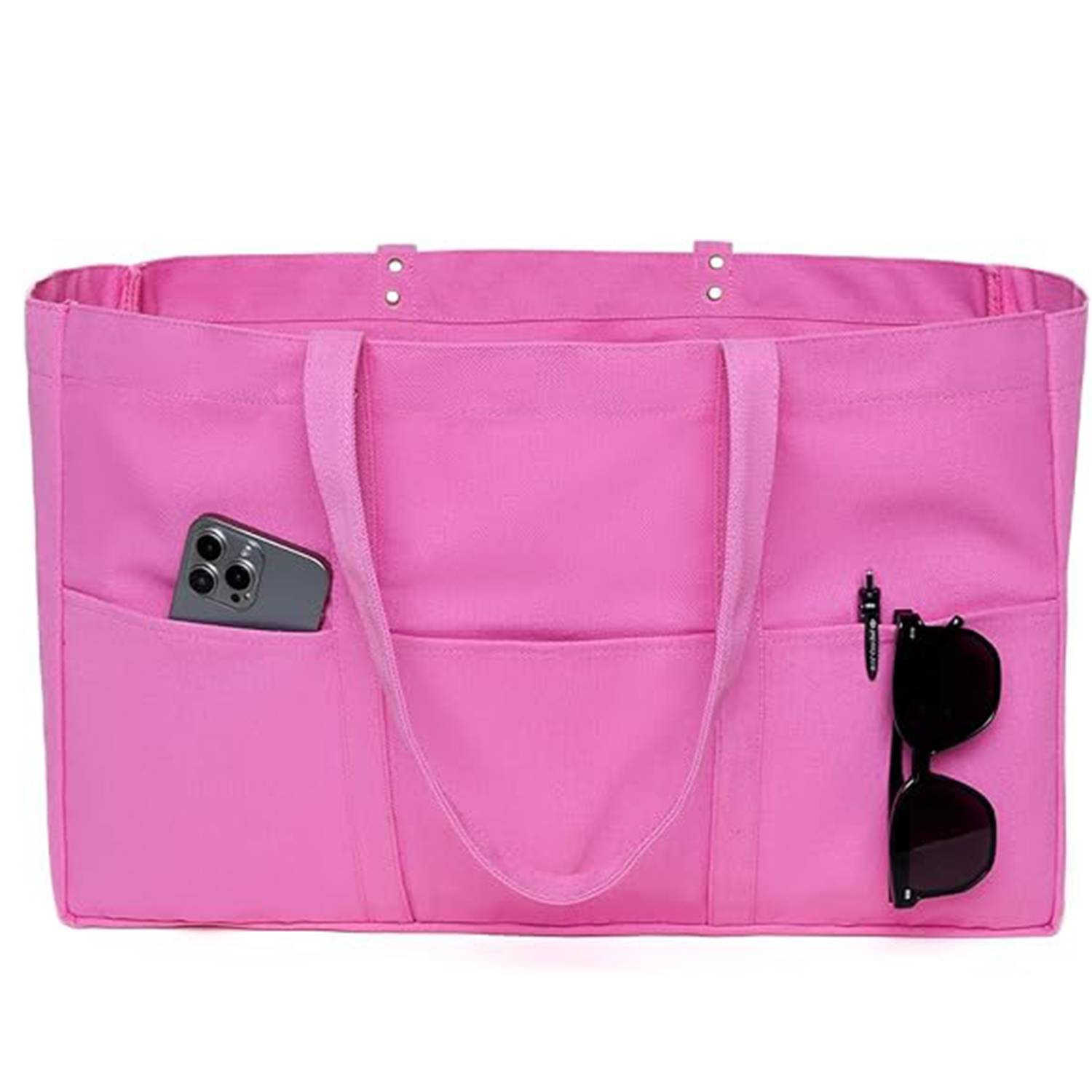Large Capacity Canvas Tote Bag w/ Pocket for Work Travel, custom tote bag with logo imprint 9