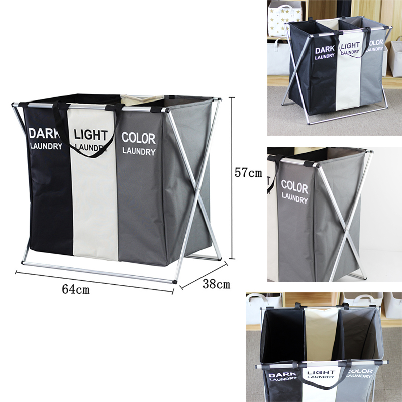 X-Frame Foldable Large Capacity Laundry Hamper Sorter Basket w/ 3 Sections 2