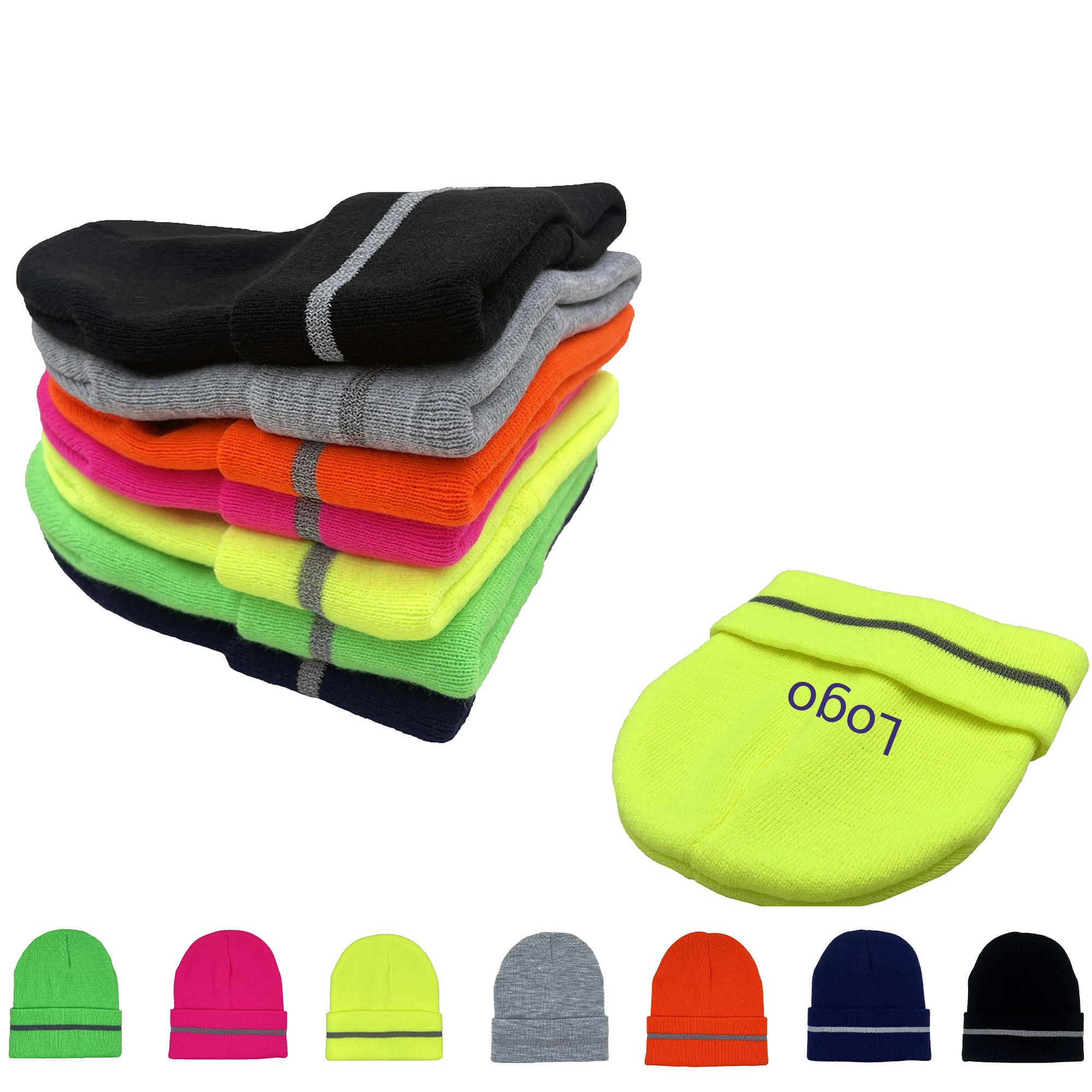 Custom Outdoor Warm Acrylic Reflective Safety Beanie Hat 3