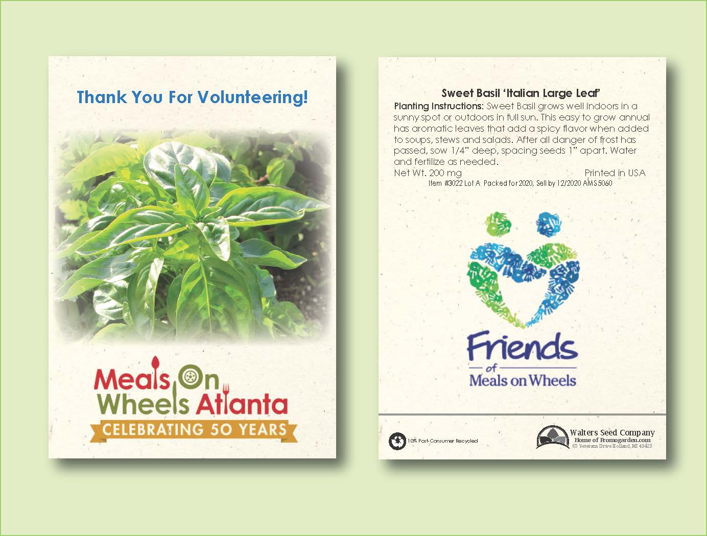 Sweet Basil Herb Seed Packet - Size 3.25" x 4.5" 1