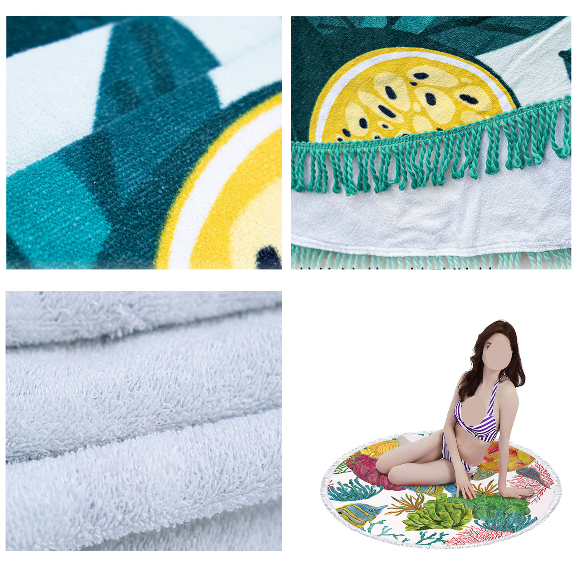 Full Color Round Beach Towel With Tassels 2