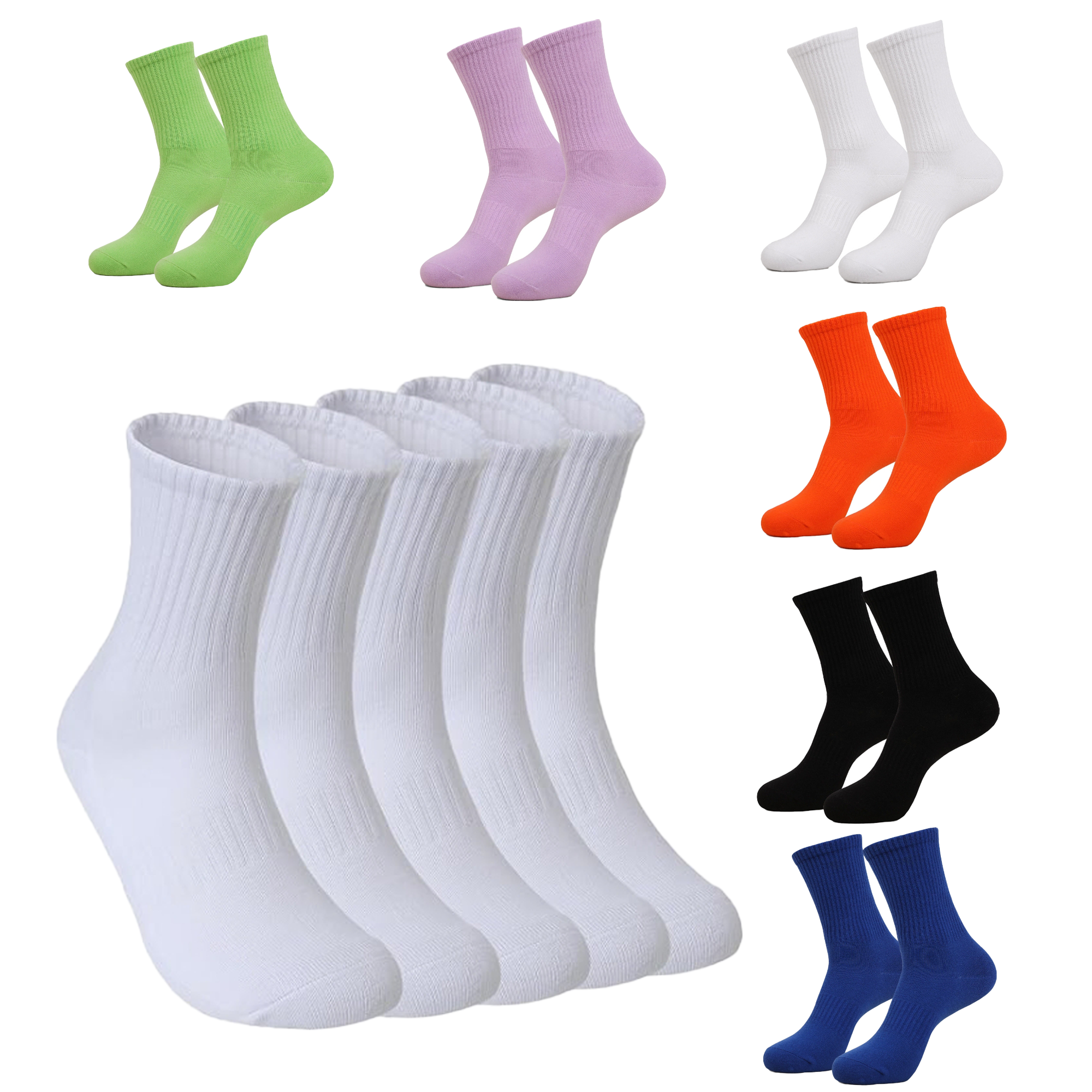 Solid Combed Cotton Mid-Calf Sports Socks 2
