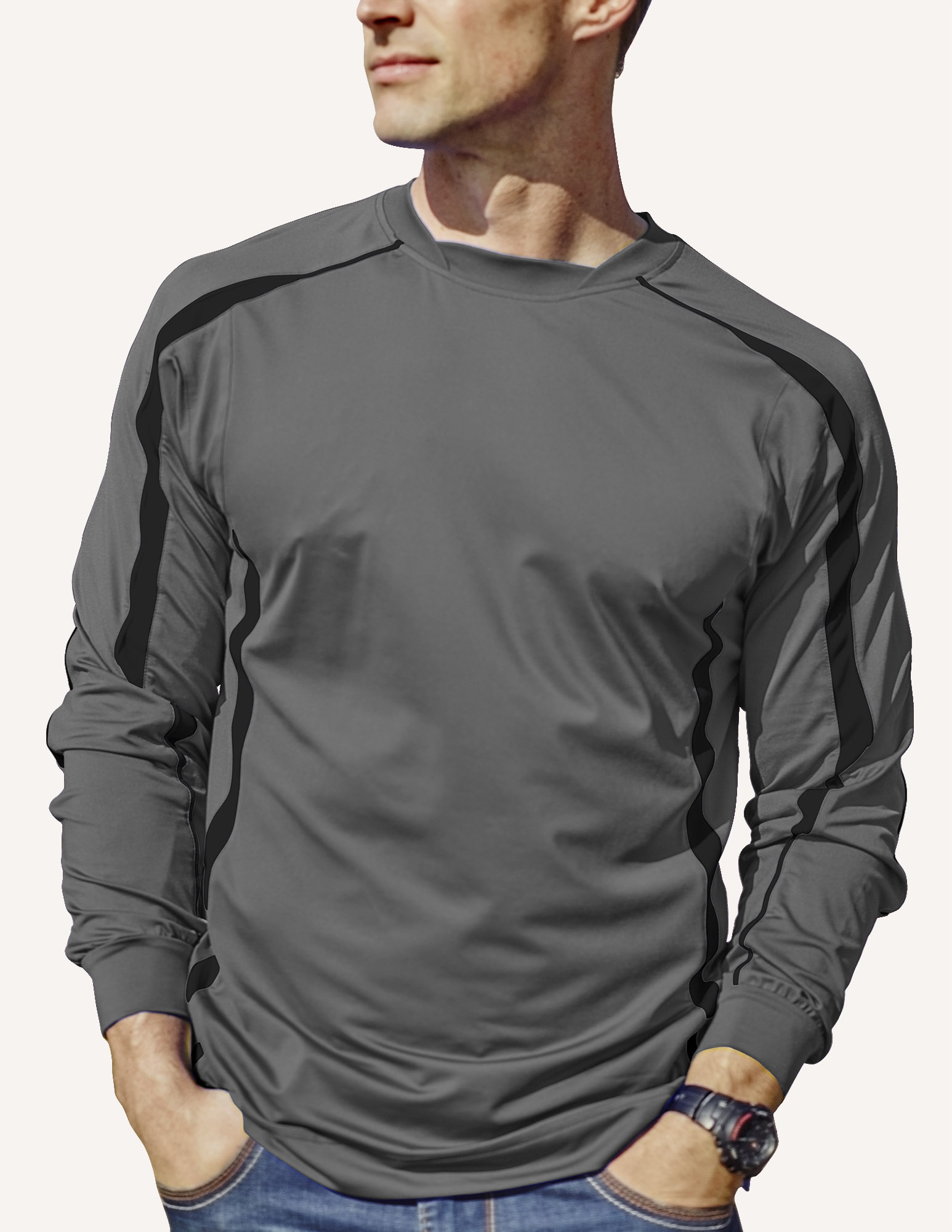 Men's Allsport Long Sleeve Double Crescent Crew Neck Shirt 6