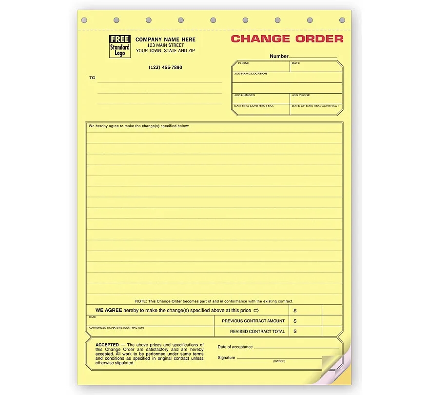 Change Order Forms, Carbonless, Contractors 2
