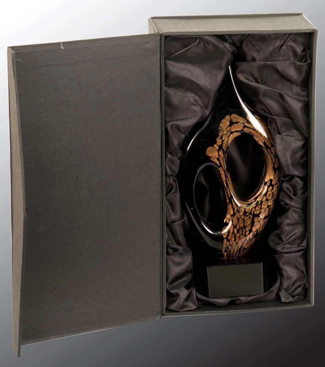 10 1/4" Black/Gold Coral Art Glass 1