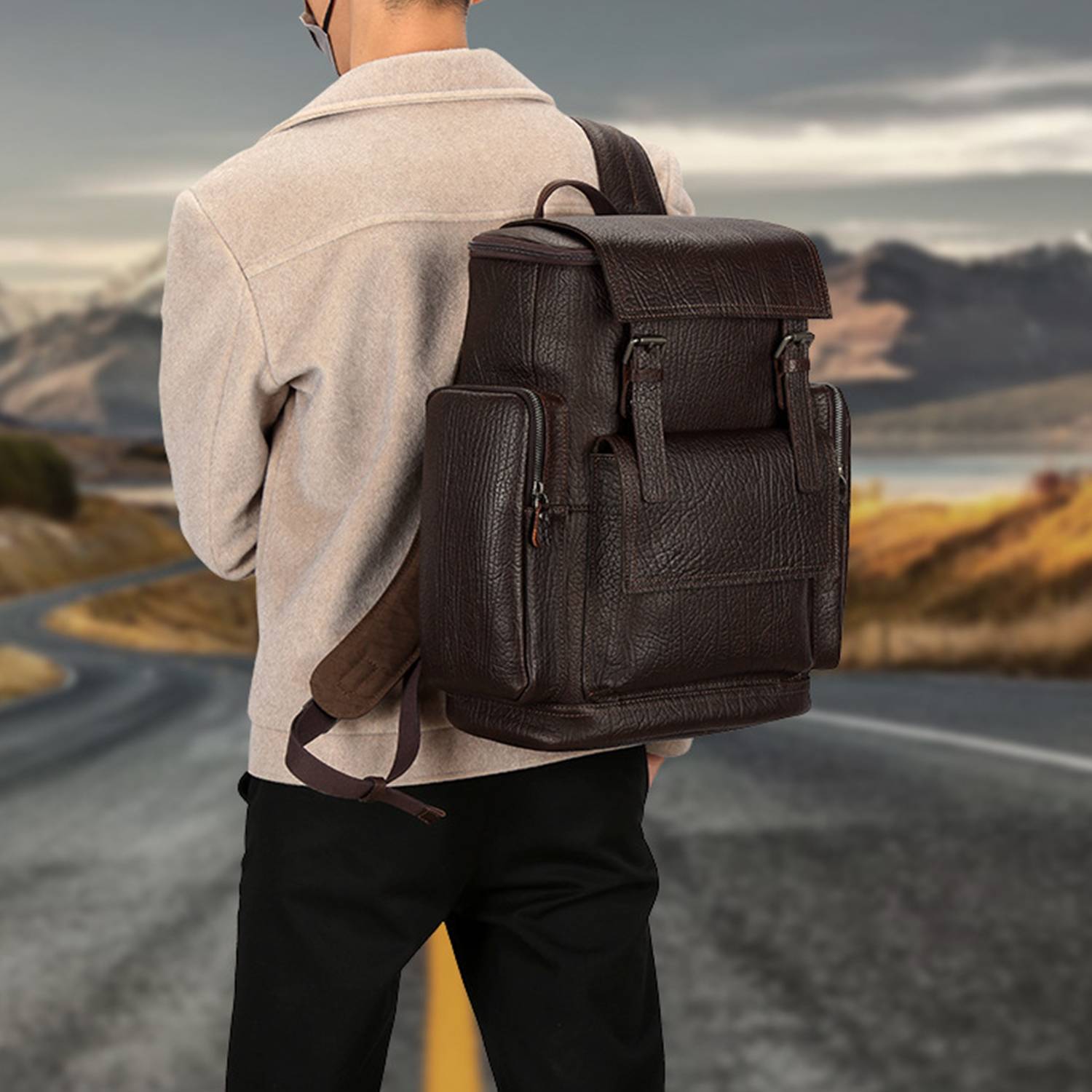 Leather Top Cowhide Men'S Backpack 3