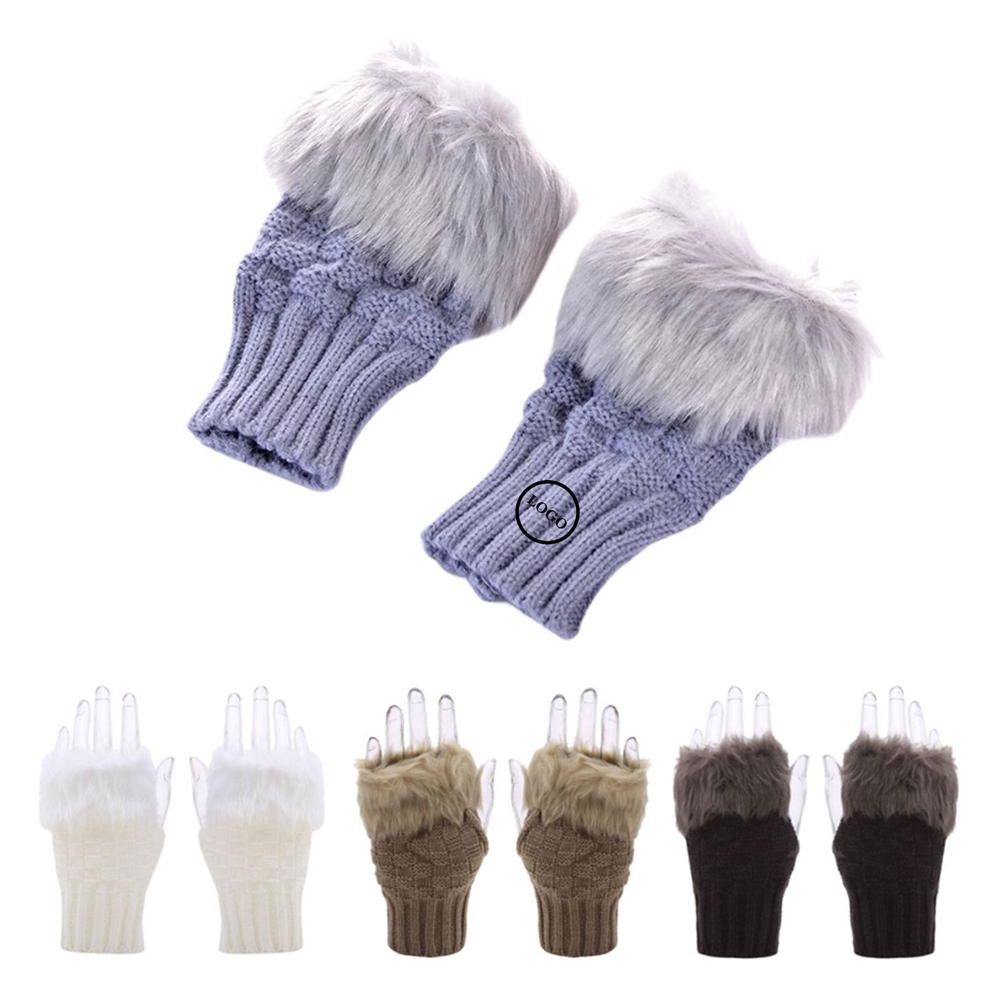 Women's Faux Fur Knit Fingerless Arm Warmers 2